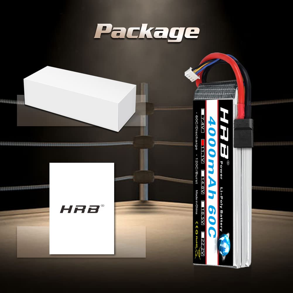 HRB 2PCS 3S Lipo Battery 4000mAh 11.1V 60C High Performance RC LiPo Batteries for RC Airplane, Helicopter, Car, Truck, Boat - Perfect for FPV Racing, Drone Flying & RC Hobby Enthusiasts