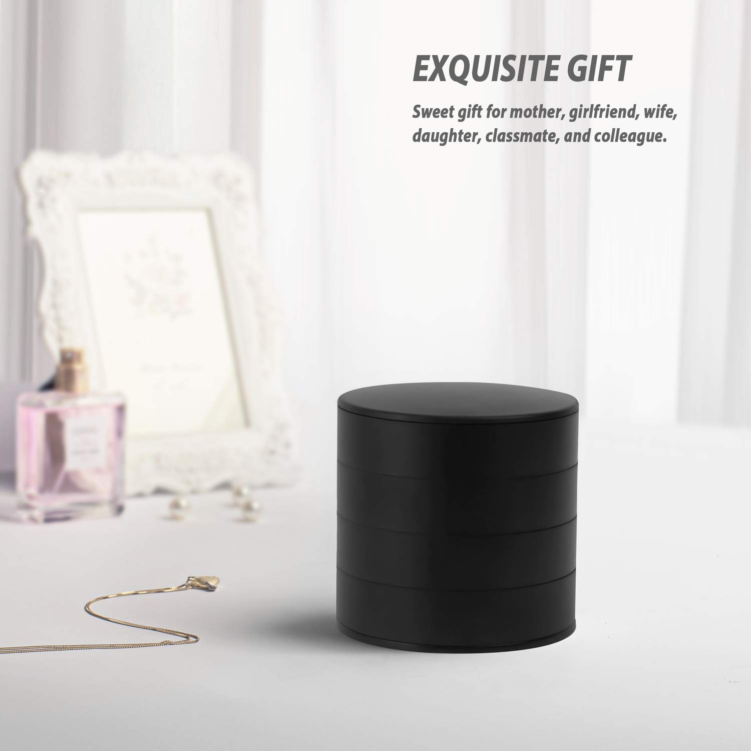 HengLiSam 4-Layer Rotating Jewelry Organizer Box with Lid - Portable Jewelry Storage Case for Earrings, Rings, Bracelets & Accessories | Perfect for Travel, Home Vanity & Gift Giving