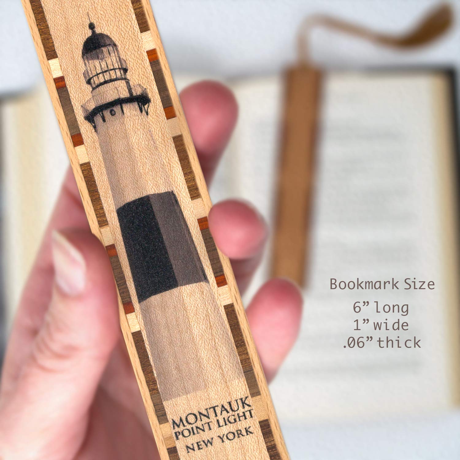Handmade Wooden Lighthouse Montauk Point Bookmark with Tassel - Personalized Custom Engraved Gift - Made in USA - Perfect for Book Lovers, Readers & Literary Gifts