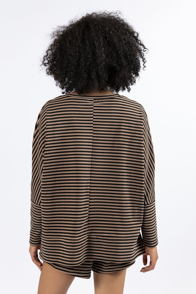 Stylish Mocha and Black Striped Women's Top - Soft & Comfortable Blouse for Casual Wear, Office, or Date Night - Final Sale