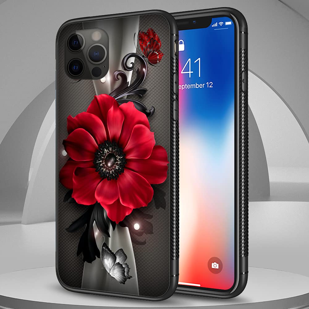 iPhone 12 Pro Max Case (6.7 inch) - Floral Butterfly Design Hard PC Back with Soft TPU Bumper, Non-Slip Protective Cover for Women | Perfect for Everyday Use, Work & Travel