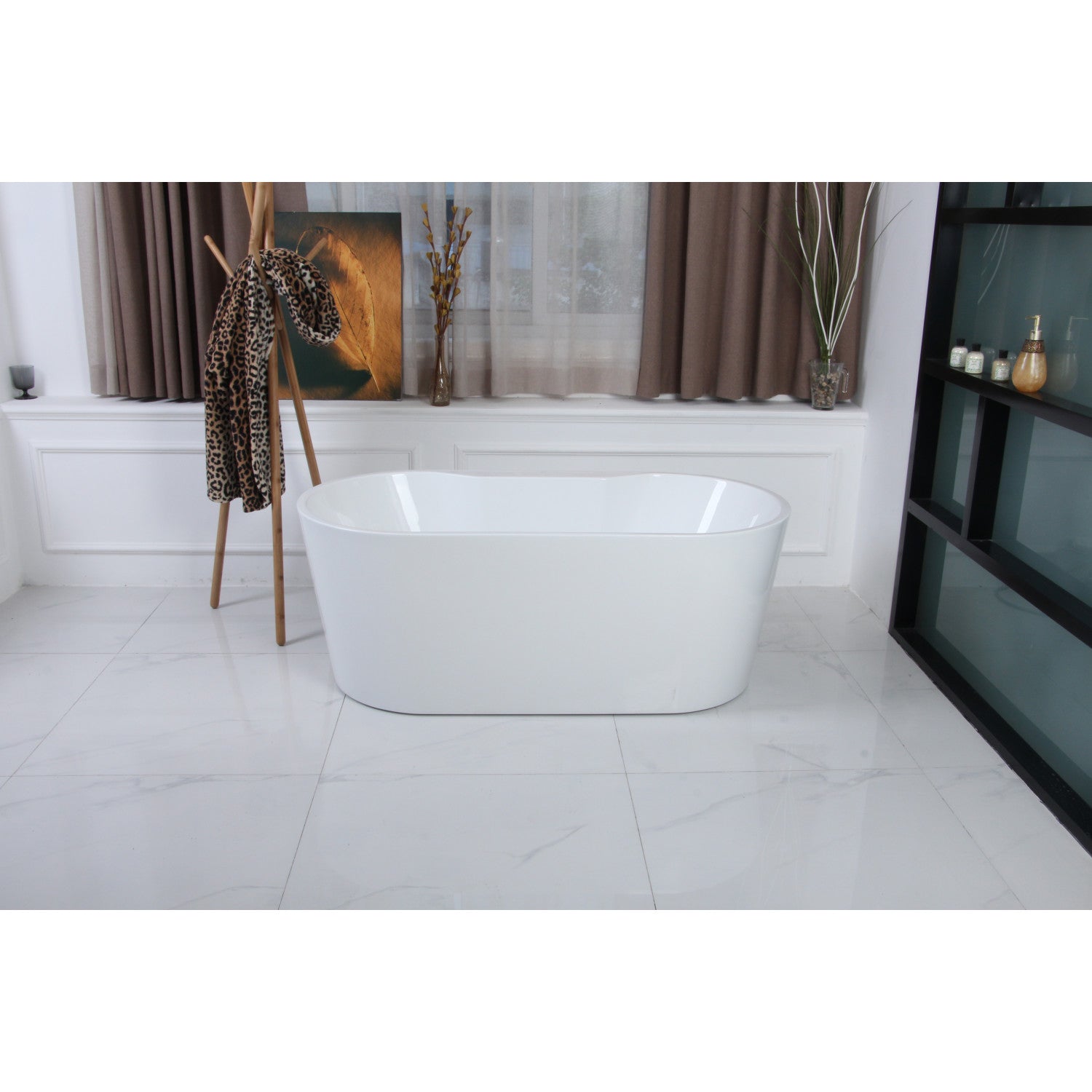 Aqua Eden 51 Inch Acrylic Oval Freestanding Bathtub - Glossy White Double-Ended Soaking Tub with Drain | Perfect for Luxury Bathrooms & Spa Retreats