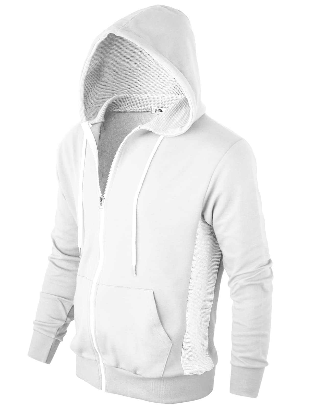 Men's Slim Fit Lightweight Zip-Up Hoodie with Kangaroo Pocket - Waffle Knit Long Sleeve Pullover for Casual Wear, Outdoor Activities & Layering