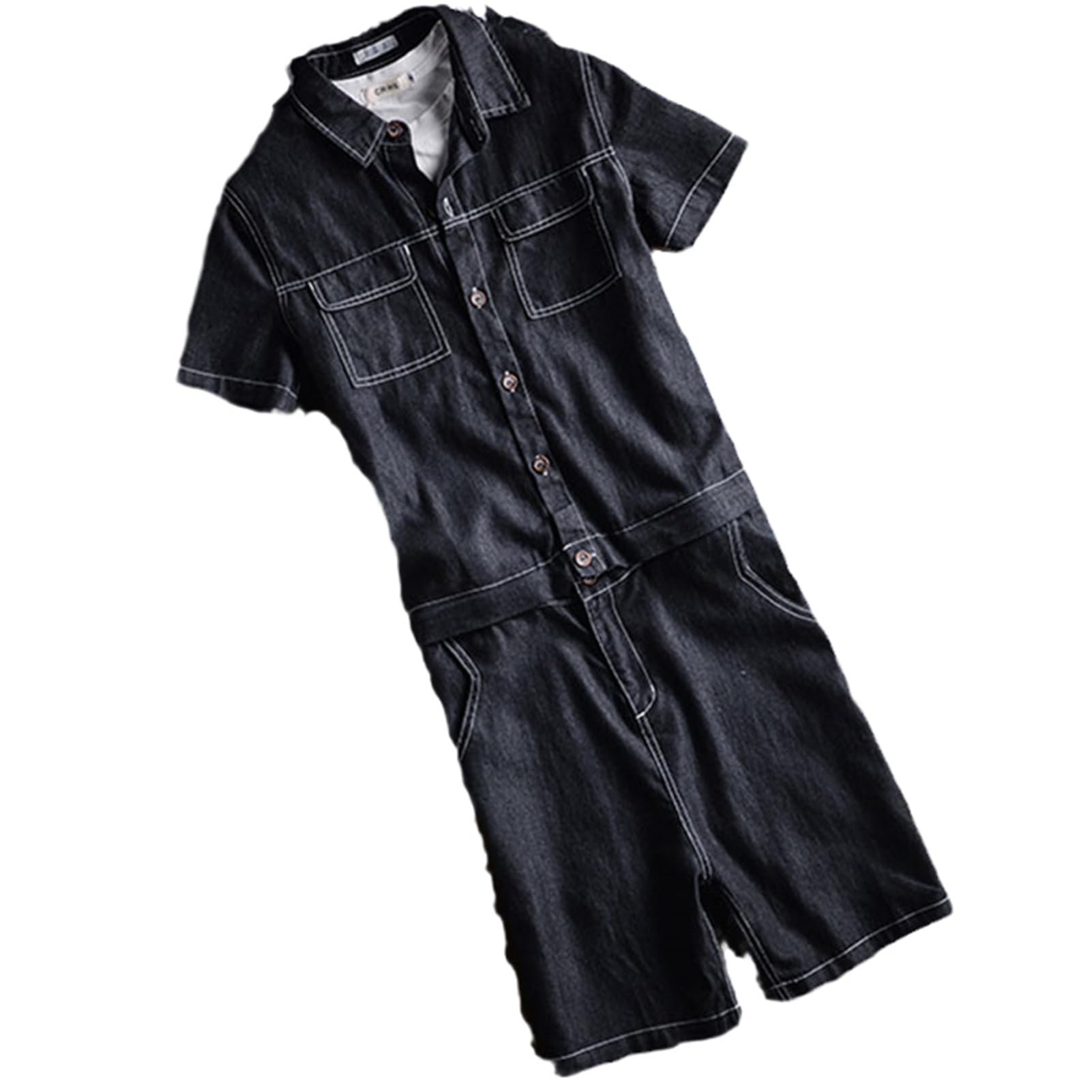 Men's Denim Jumpsuit with Removable Waist Shorts - Summer Short Sleeve Romper for Casual Wear | Perfect for Beach Outings, Street Style & Summer Festivals