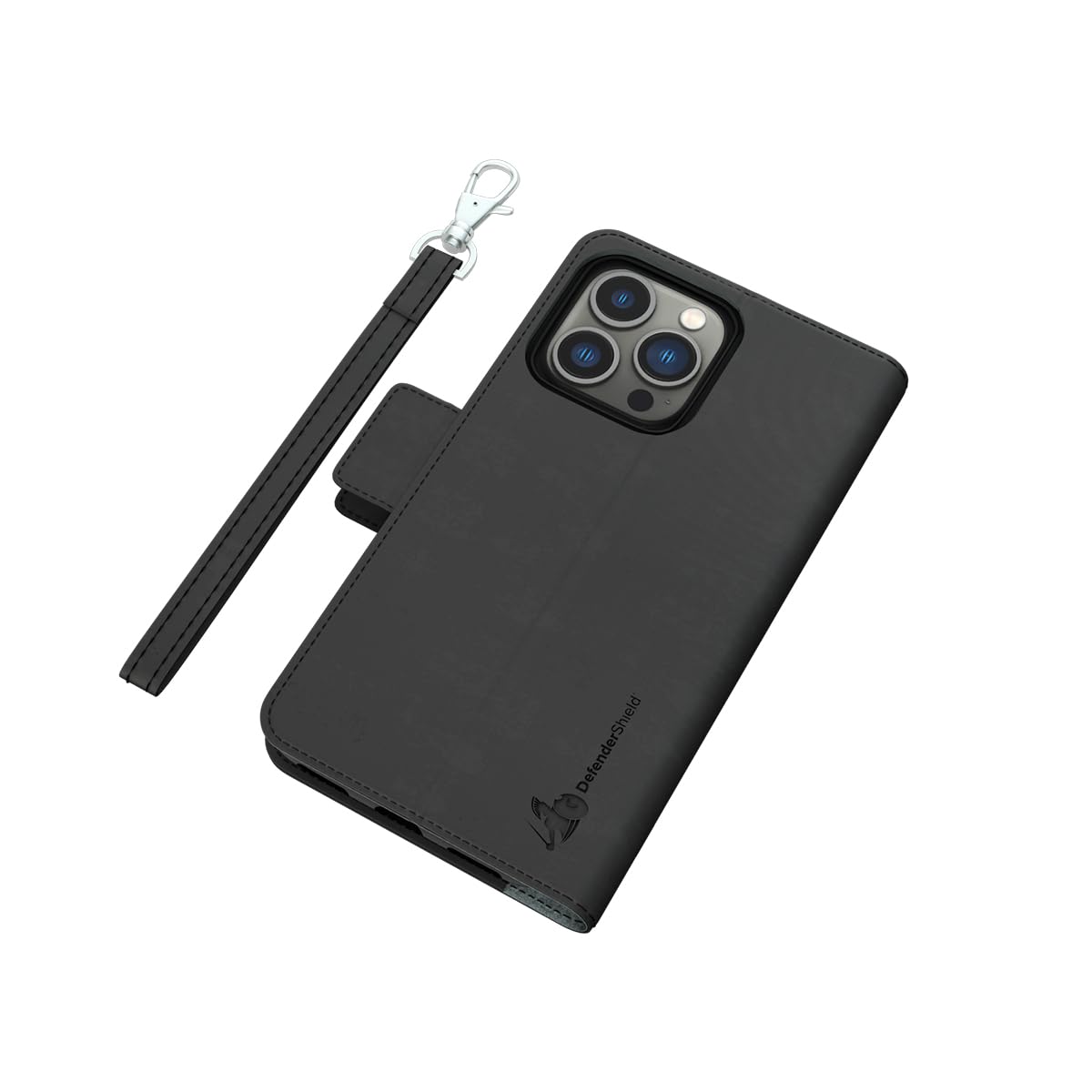 DefenderShield EMF Radiation Protection Case for iPhone 13 Pro Max & 5th Gen - Magnetic Detachable Wallet Case with Wrist Strap | Blocks Harmful EMF/RF Waves | Perfect for Travel, Work & Daily Use (Black)