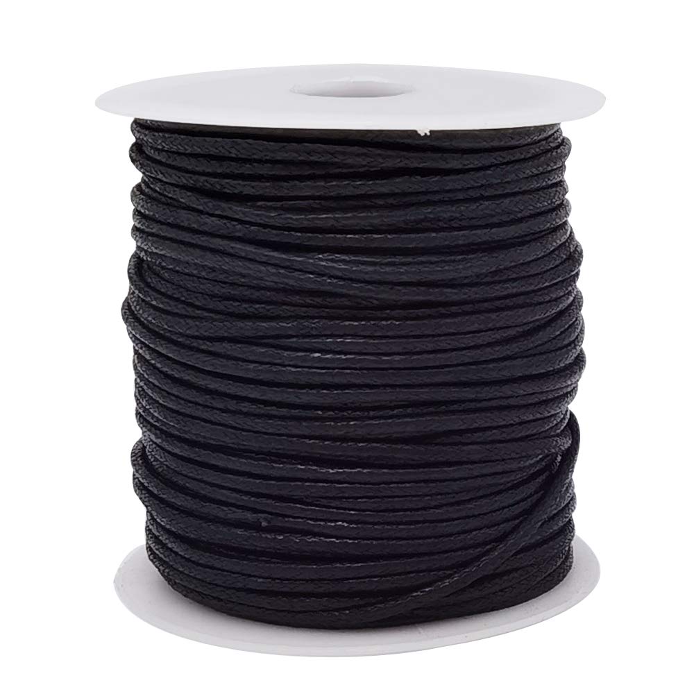 50 Yards 2mm Black Waxed Cotton Cord for Jewelry Making, Beading, Macrame & DIY Crafts - Strong Waxed Thread for Bracelets, Necklaces, Home Decor & Handmade Projects
