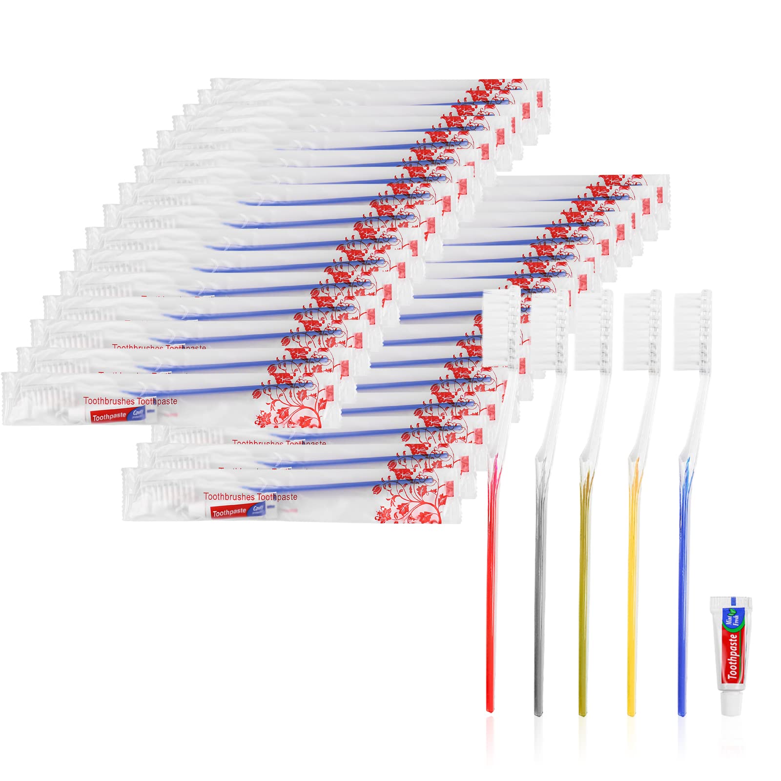 20Pcs Disposable Travel Toothbrush Kit with Toothpaste - Individually Wrapped for Nursing Homes, Hotels & Charity | Portable Oral Care for Camping, Airplane & Emergency Preparedness