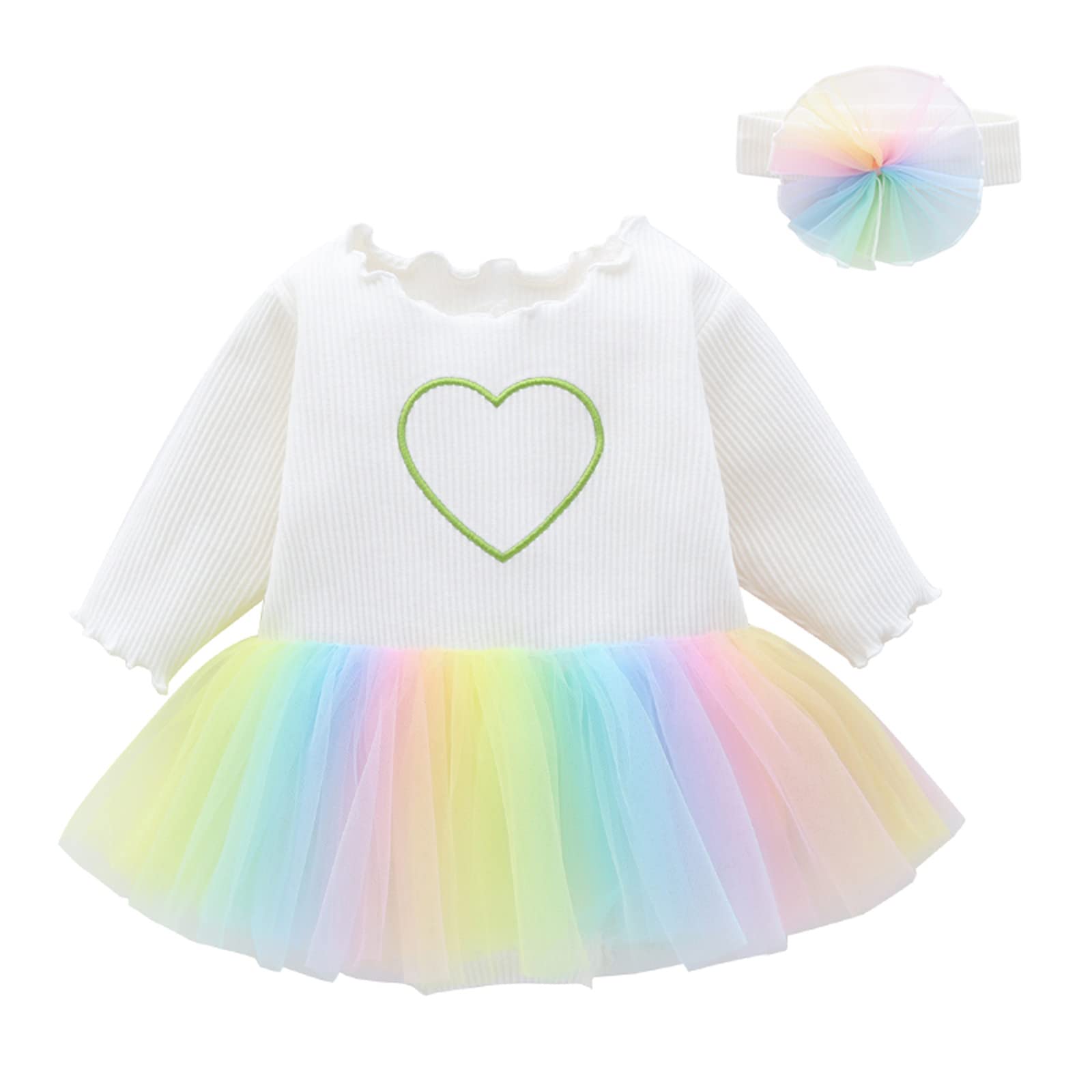 Elegant Spring & Autumn Baby Girls Dress - Long Sleeve Rainbow Headband Outfit Size 5 | Perfect for Birthday Parties, Photo Shoots & Special Occasions