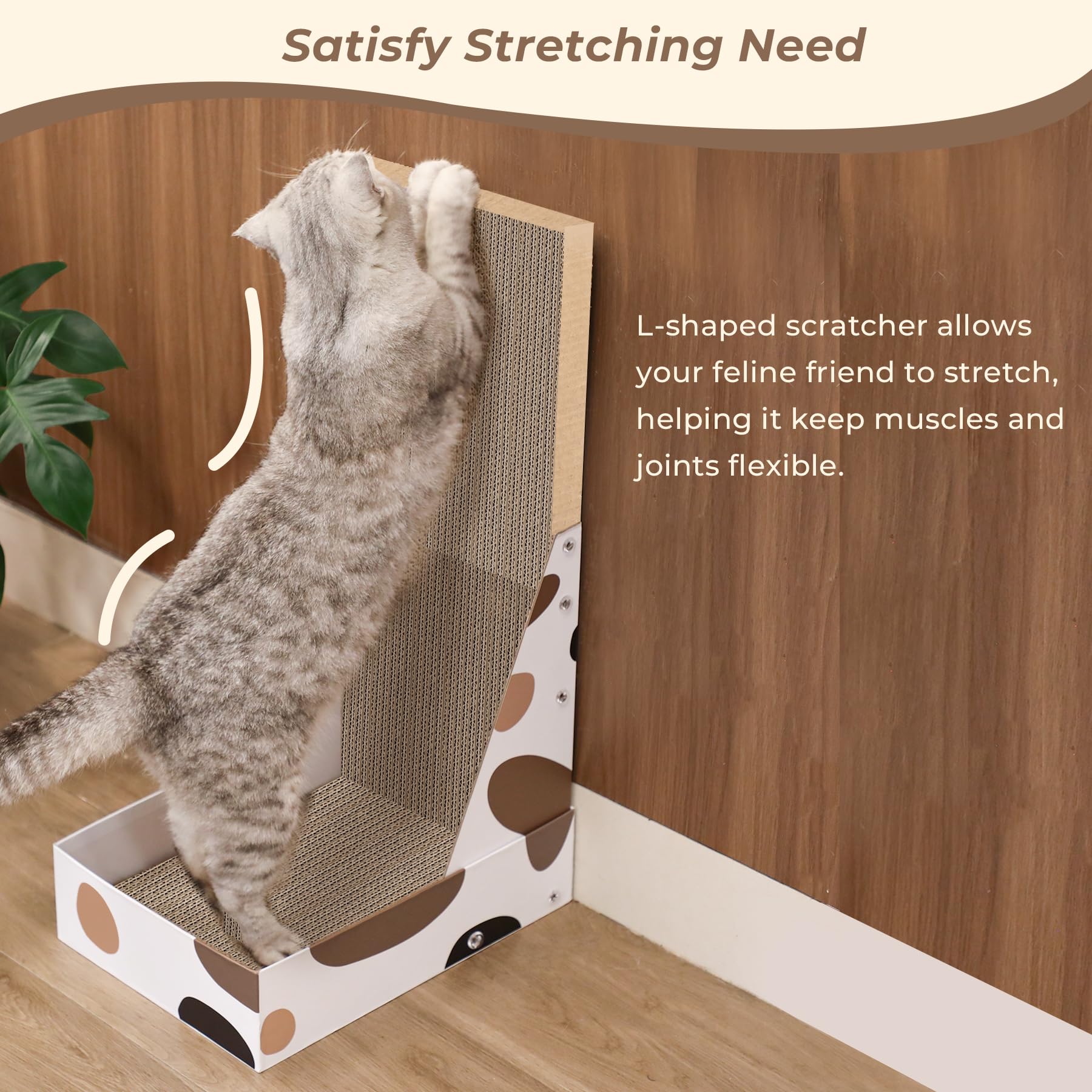 ComSaf Vertical Cat Scratching Board - L-Shaped Wall Scratcher for Indoor Cats | Durable Cardboard Scratch Pad with Scrap Collection Box | Protects Furniture & Couches | Perfect for Small Spaces & Cat Lounging Areas