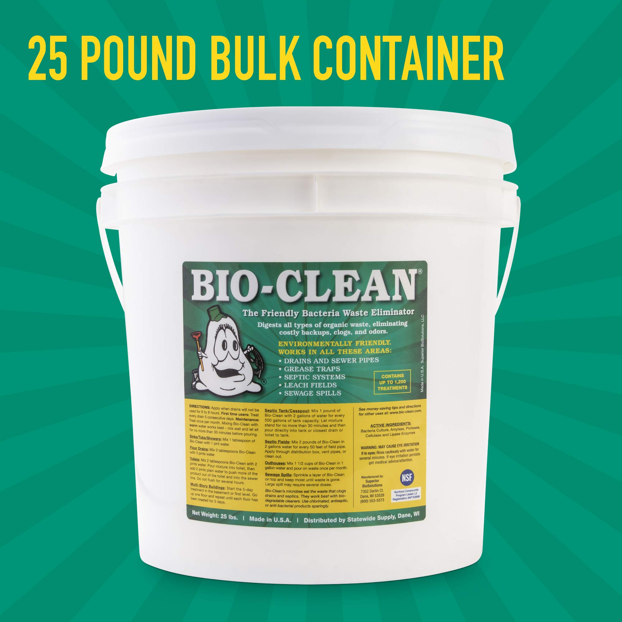 **25lb Bulk Drain Septic Bacteria - Natural Drain Cleaner for Septic Tanks, Grease Traps & Pipes | 100% Guaranteed, No Harsh Chemicals | Removes Fats, Oil & Grease | Ideal for Home, RV & Commercial Use**