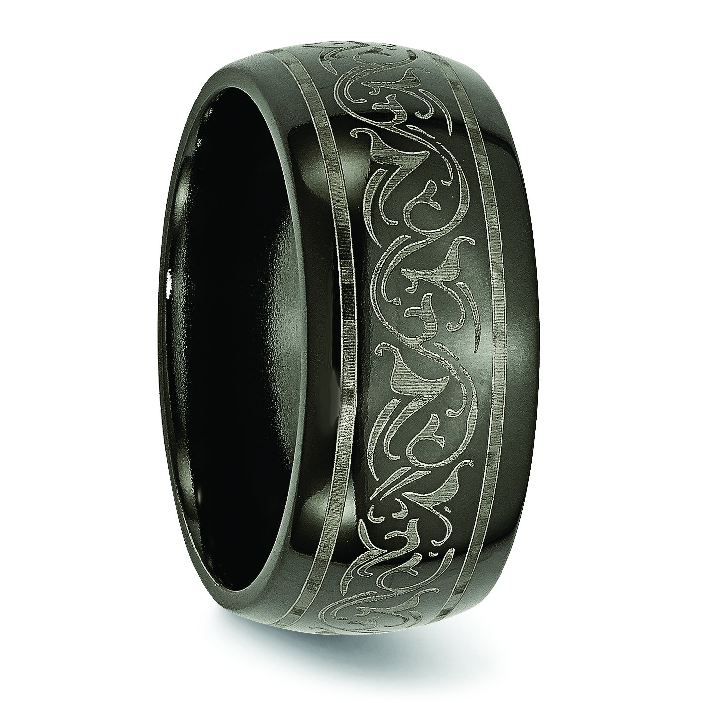 Men's Black Titanium Laser-Engraved 10mm Domed Wedding Band Ring - Durable & Stylish for Everyday Wear, Anniversary Gifts & Special Occasions