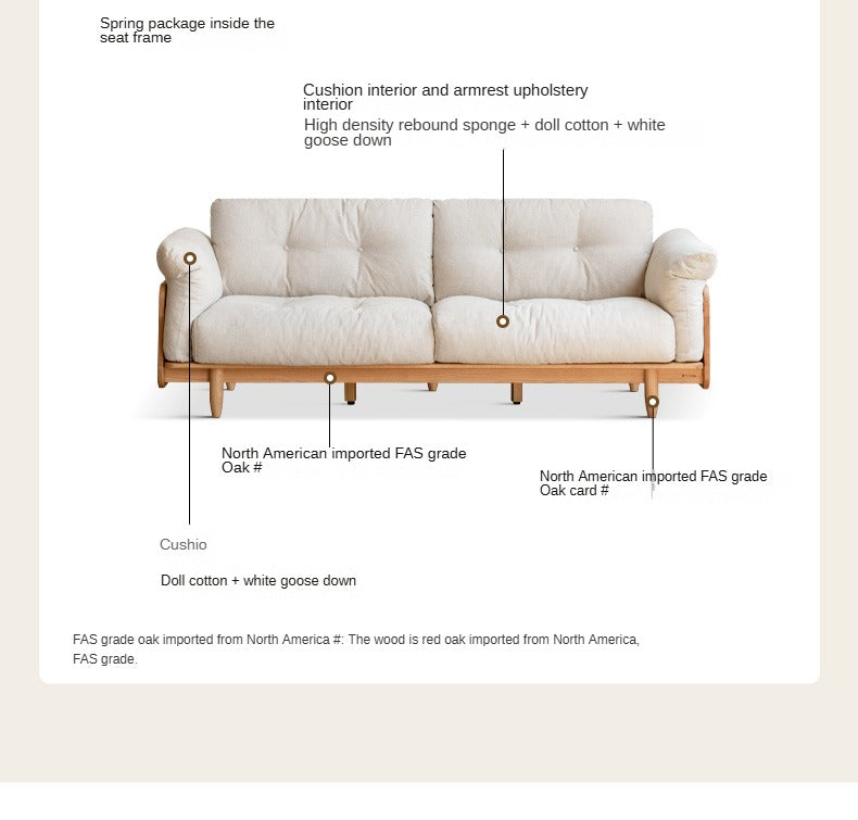 Premium Oak Solid Wood Genuine Leather Fabric Sofa - Modern Living Room Furniture for Home & Office - Comfortable Seating for Relaxation & Entertainment