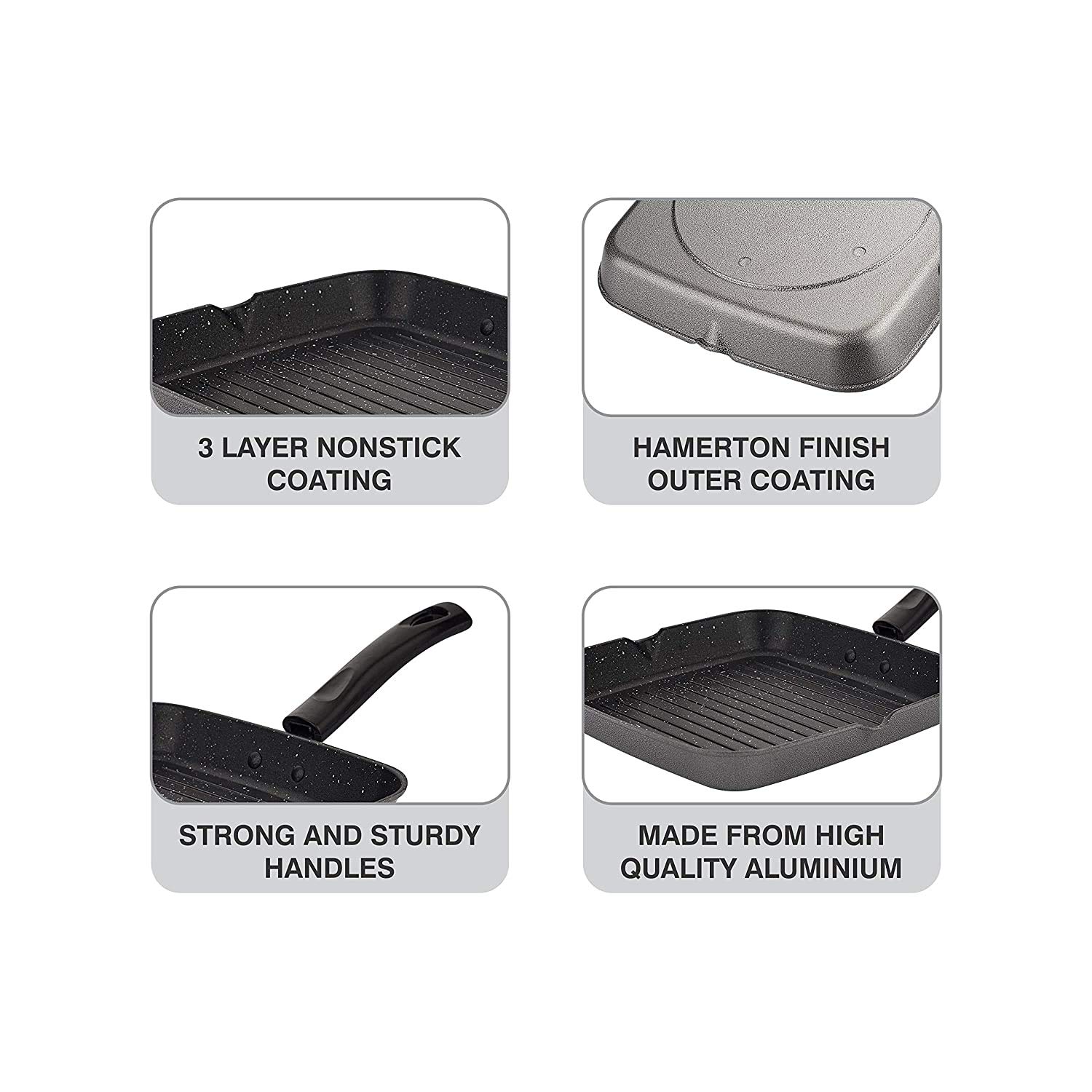Non-Stick Aluminum Pancake Grill Pan - Sandwich Maker, Uttapam Pan, Chilla Pan, Toast Pan for Grilled Snacks - Large Multipurpose Kadai (Grey) - Made in India - Perfect for Breakfast, Snacks & Indian Cooking