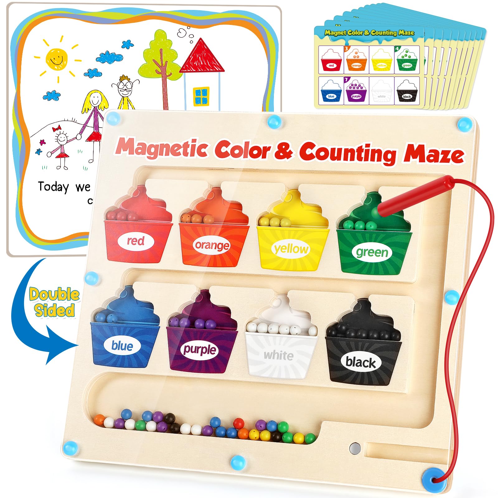 Aizweb Magnetic Color & Number Maze - Montessori Wooden Magnetic Puzzle Board for Toddlers, Color Sorting Counting Matching Learning Toy - Fine Motor Skills Development for Boys & Girls Ages 2-5 - Perfect for Preschool Classroom & Homeschool Activities