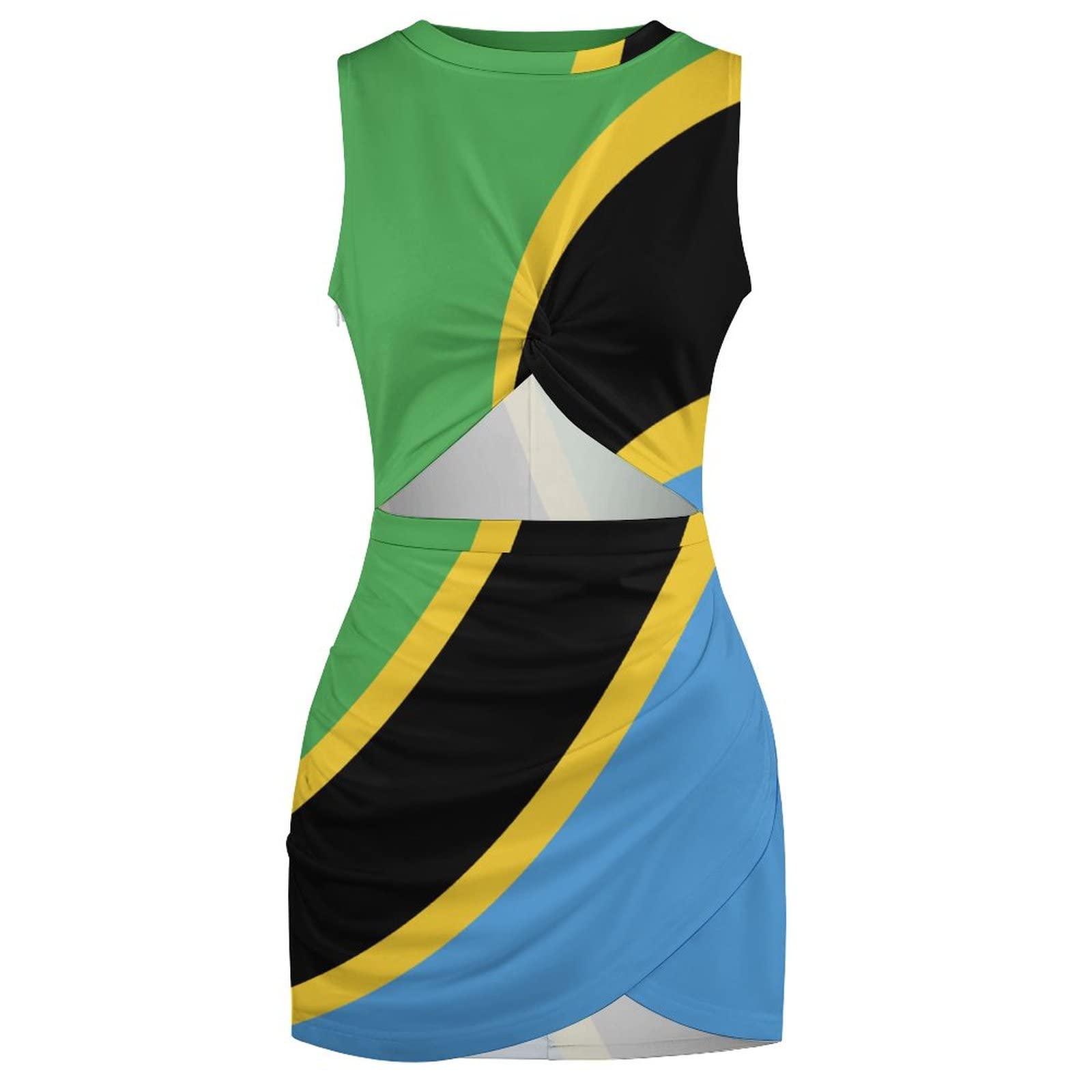 Tanzania Flag Print Sleeveless Summer Dress for Women - Stylish One Piece Short Skirt | Perfect for Beach Outings, Parties & Casual Wear