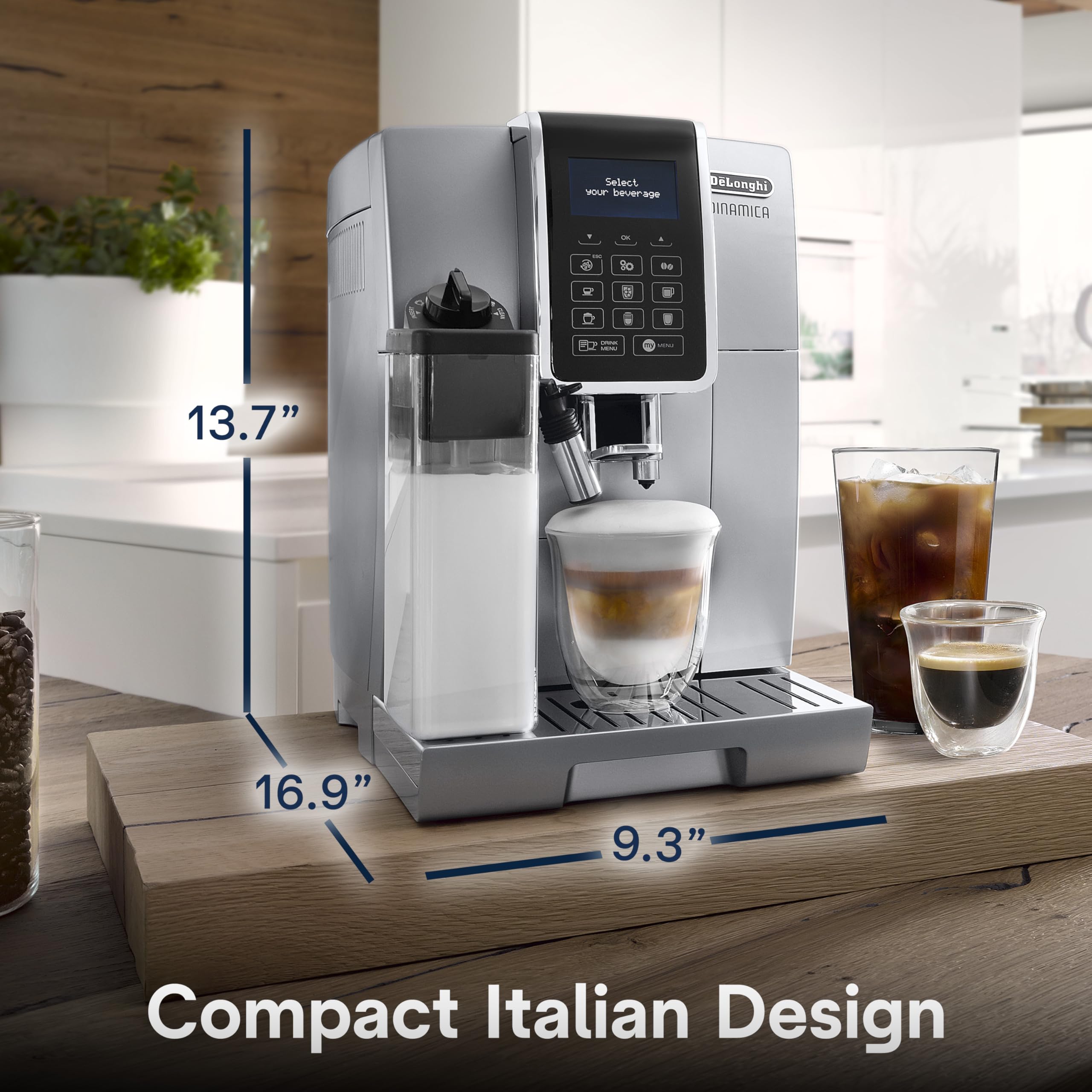 De'Longhi ECAM35075SI Dinamica LatteCrema Fully Automatic Espresso Machine with Built-in Grinder & Milk Frother - Silver - Perfect for Lattes, Cappuccinos at Home or Office