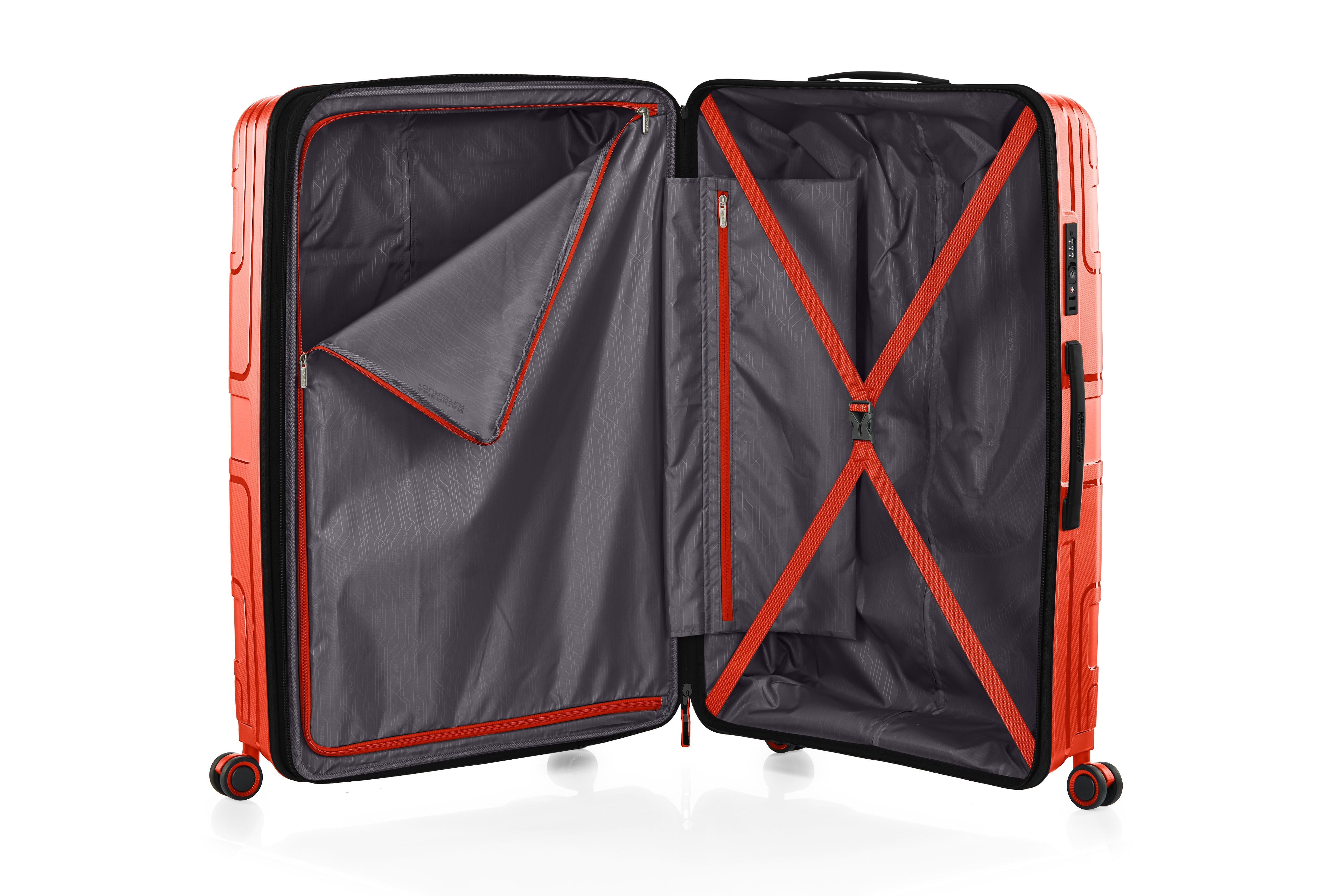 American Tourister Light Max 82cm Large Spinner Suitcase - Flame Orange Luggage for Travel, Business Trips & Vacations | Durable Hardshell Spinner Bag with 360° Wheels
