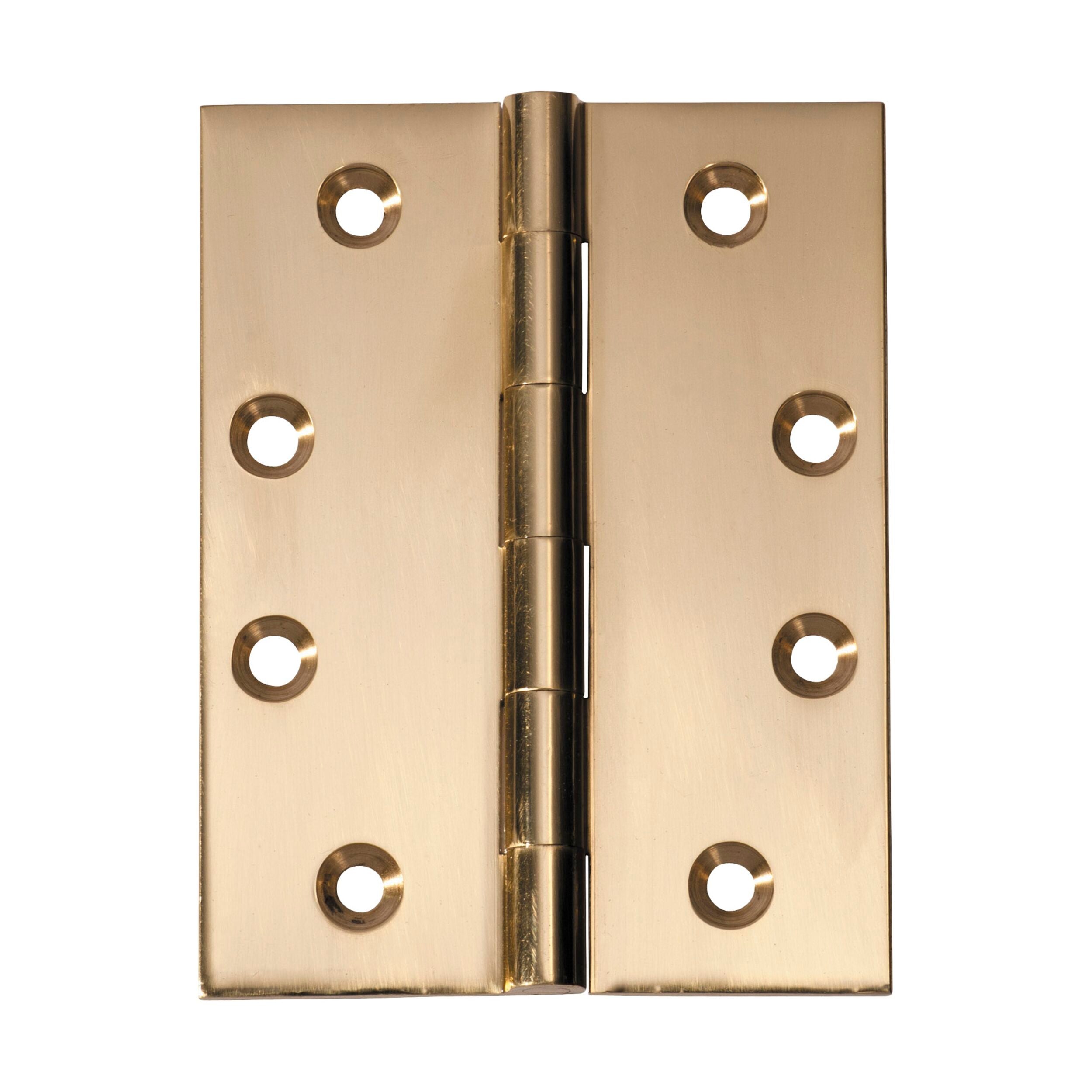 2473 Hinge Fixed Pin Polished Brass H100xW75mm - Heavy Duty Cabinet Door Hinges for Furniture, Kitchen Cabinets & Wardrobes - Durable Brass Hardware for Home Improvement Projects