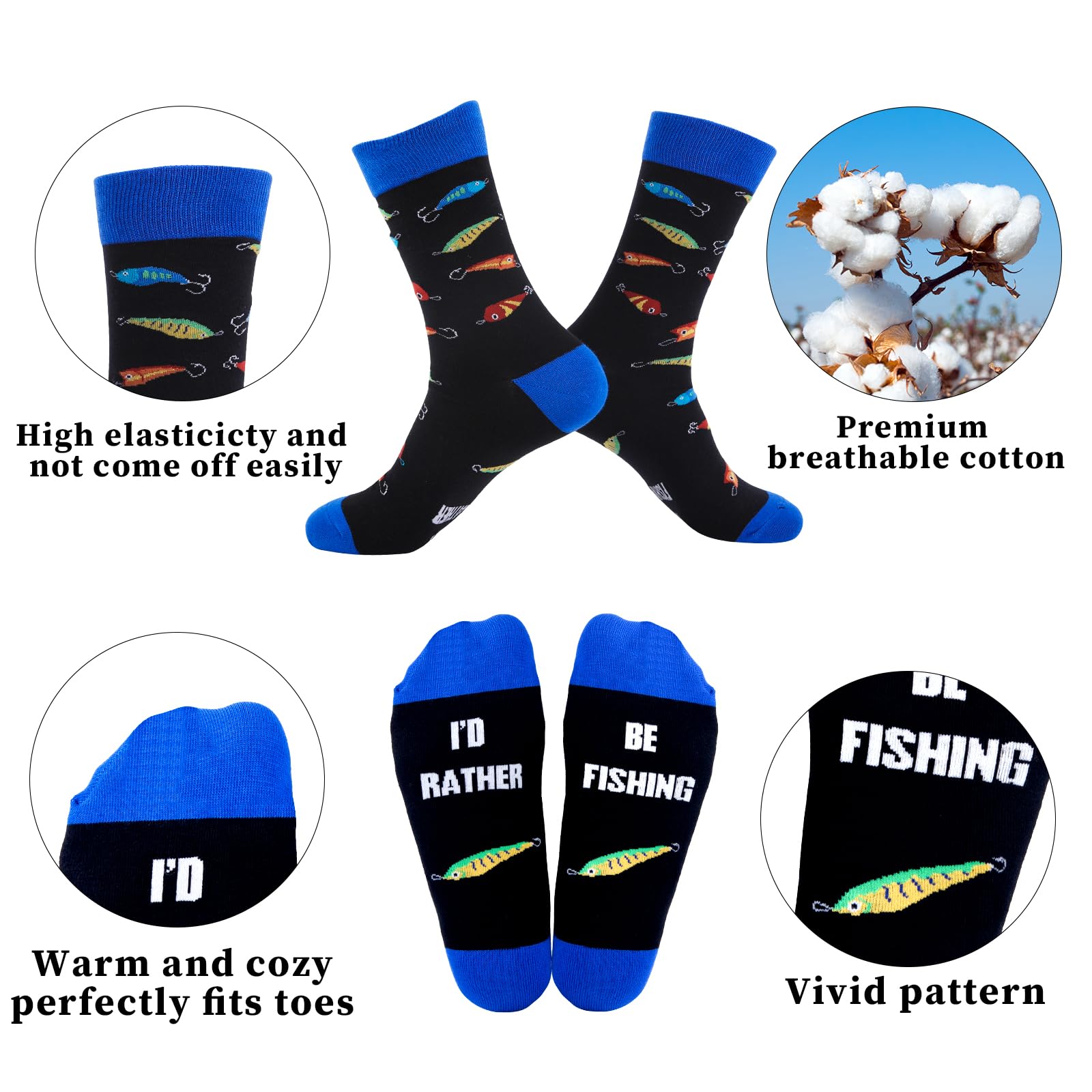 GOAUS Funny Fishing Hat & Socks Set - Best Gifts for Men, Dad, Husband, Boyfriend, Grandpa - Perfect Christmas Stocking Stuffers for Fishing Enthusiasts - Great for Outdoor Activities, Fishing Trips & Birthday Presents