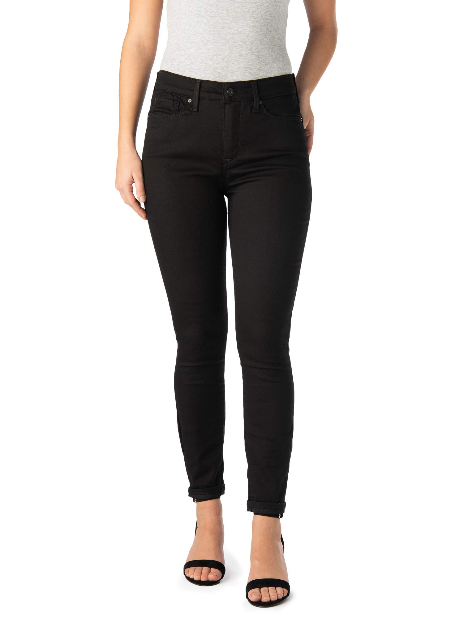 Signature Women's High Rise Ankle Skinny 5 Pocket Cuff Jeans - Black Size 4 | Stretch Denim Pants for Casual Wear, Office & Date Night Outfits