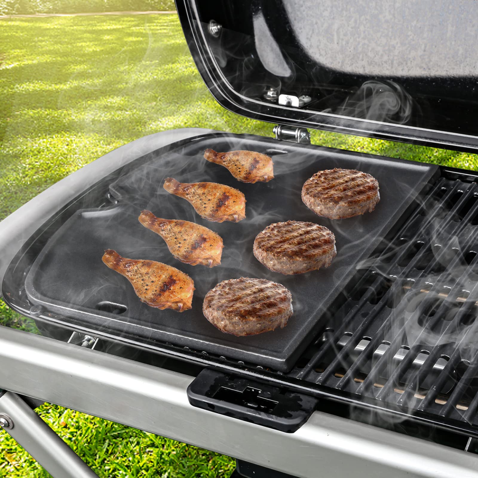 Uniflasy Cast Iron Griddle for Weber Traveler Portable Gas Grill - Heavy Duty Pre-Seasoned Griddle Pan Fits Weber 9010001 - Perfect for Outdoor Camping, BBQ, Tailgating & Backyard Cooking