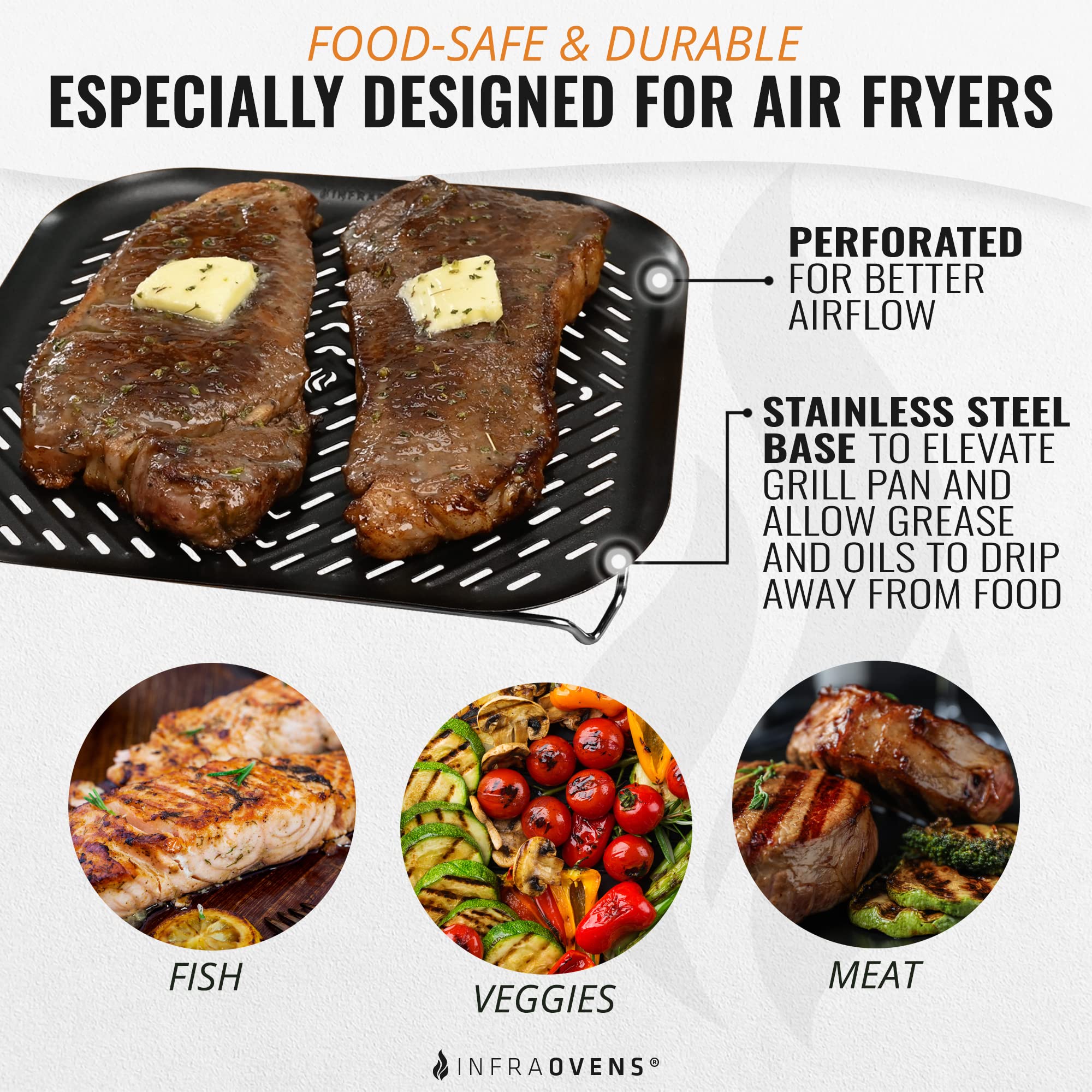 12-Piece Air Fryer Accessory Set with Rack, Grill Pan & Cheat Sheet - Compatible with Chefman, Cosori, Ninja, Instant Vortex - Non-Stick Square Basket Liners for Healthy Cooking | Perfect for Meal Prep, Snacks & Family Dinners