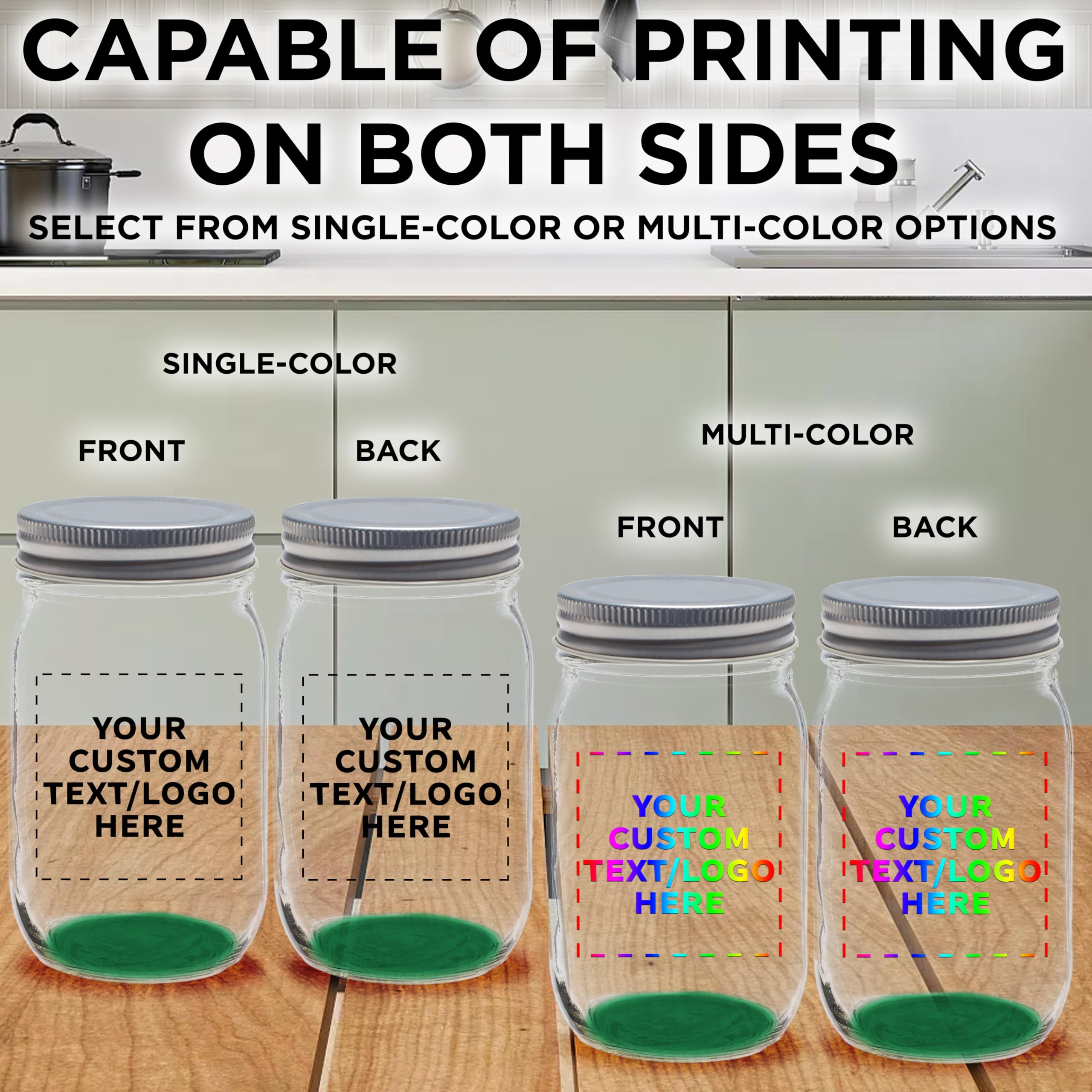 100-Pack 16oz Custom Mason Jars with Airtight Lids - Bulk Glass Storage Containers for Overnight Oats, Candies, Pickles, Spices & Beverages - Perfect for Meal Prep, Party Favors & DIY Gifts (Green)