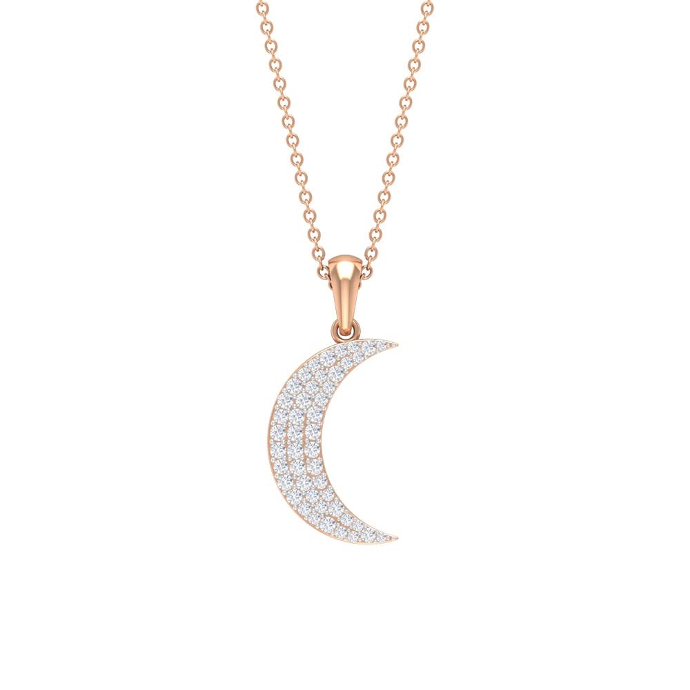 1/2 CT Diamond Celestial Moon Pendant Necklace for Women - 14K Solid Gold Elegant Jewelry - Perfect for Birthday, Anniversary & Romantic Gifts