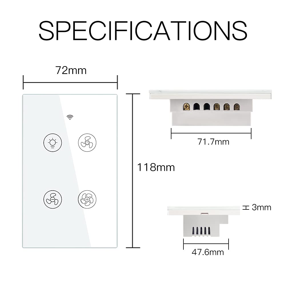 MoesGo WiFi RF Smart Ceiling Fan Light Switch - Compatible with Smart Life/Tuya App, Alexa & Google Home - Remote Speed Control - White - Perfect for Smart Home Automation & Bedroom/Living Room Lighting Control