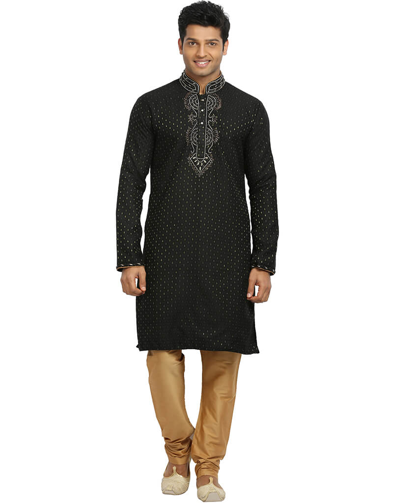 Elegant Black Kurta with Zari Brocade and Chudidaar - Traditional Indian Ethnic Wear for Festivals, Weddings & Special Occasions