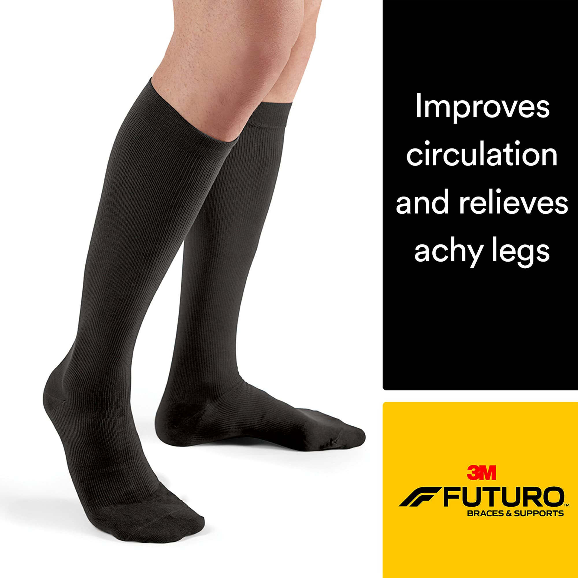 FUTURO Men's Firm Compression Dress Socks - Black X-Large (6 Pairs) - Support for Circulation & Comfort - Ideal for Work, Travel & Everyday Wear