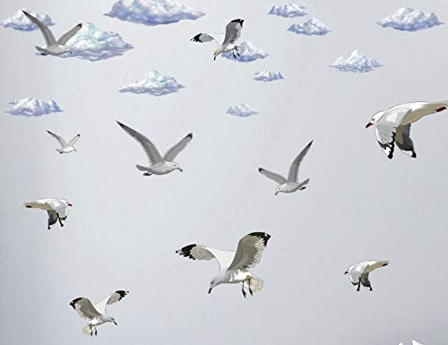 Beach Clouds & Seagulls Wall Decals - Coastal Themed Room Decor for Living Room, Office & Playroom - Perfect for Nautical Nursery, Beach House & Seaside Home Decor