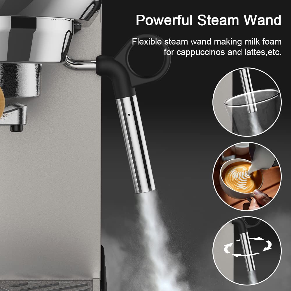 Biolomix 20 Bar Espresso Coffee Maker Machine with Milk Frother Wand - Professional Espresso, Cappuccino, Latte & Mocha Maker (CM7008) - Includes Coffee Tamper & Tamping Mat - Perfect for Home Baristas & Coffee Lovers