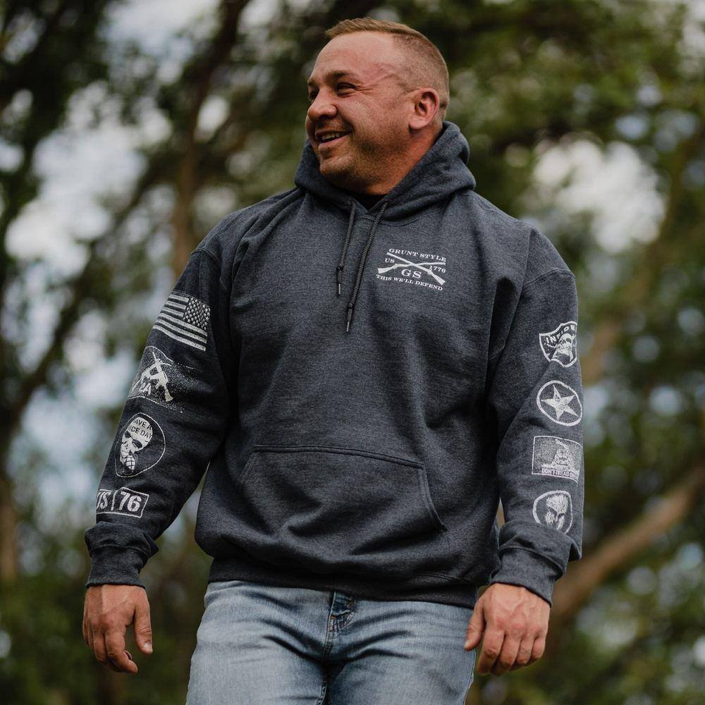 Patch Hoodie Dark Heather - Trendy Embroidered Sweatshirt for Men & Women | Perfect for Casual Wear, Street Style & Outdoor Activities