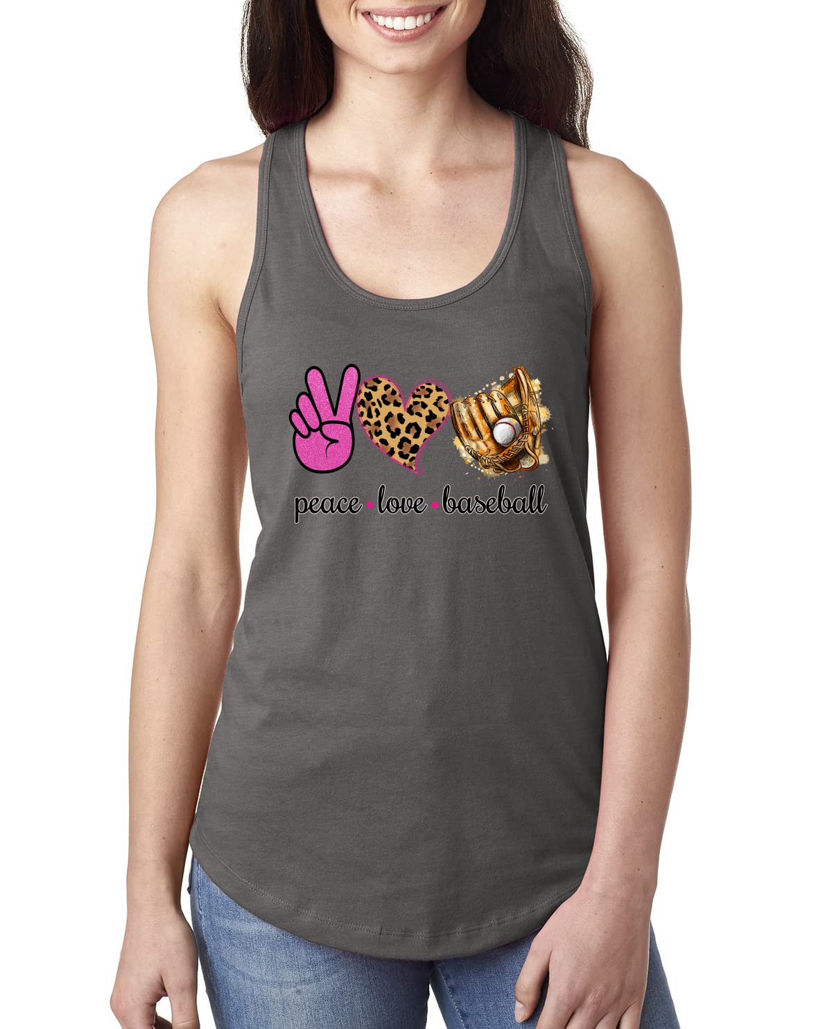 Peace Love Baseball Sports Ladies Racerback Tank Top - Comfortable Athletic Workout Shirt for Women - Perfect for Gym, Running, Yoga & Casual Wear