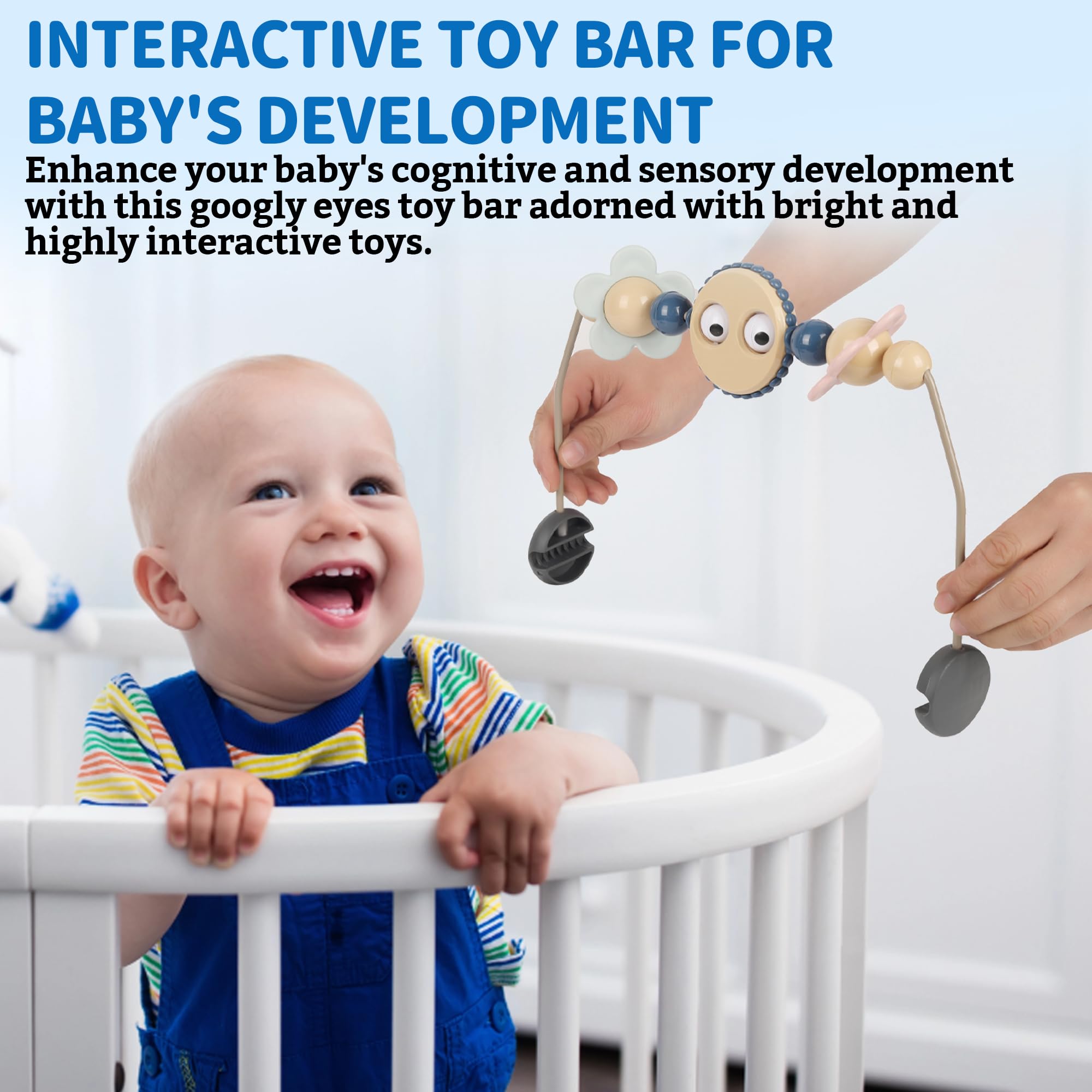 Baby Bouncer Toy Bar with Googly Eyes - Safe Plastic Stroller & Car Seat Arch Toy - Easy Install No Music Accessory for Infant Playtime & Sensory Development