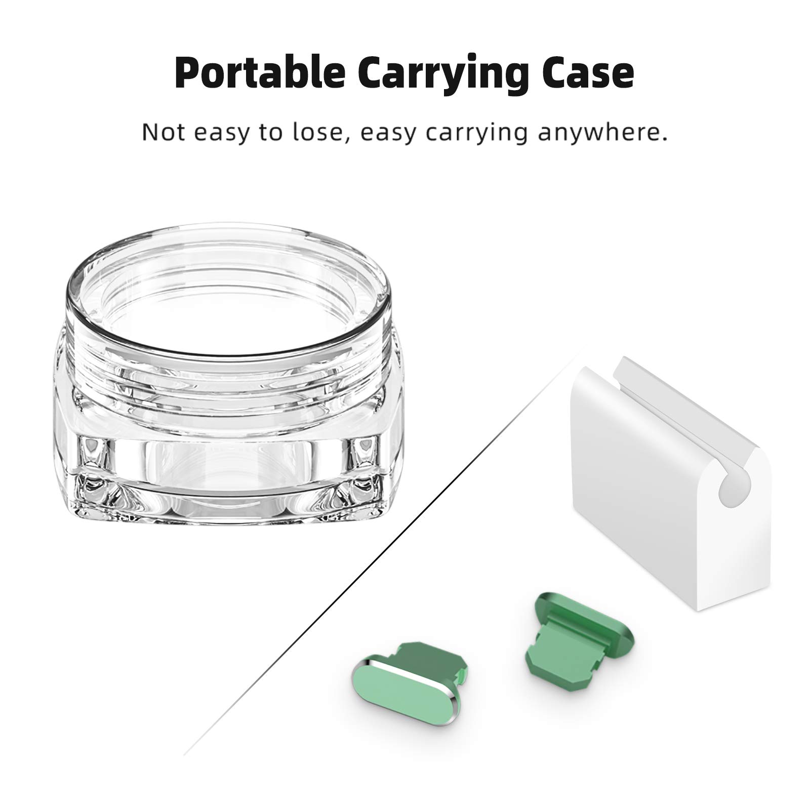 TITACUTE 2 Pack Anti Dust Plugs for iPhone 13 Pro Max/14/12 Mini/11/XS/XR/X/8 Plus/SE 2020-2022 & iPad Mini/Air - Charging Port Dust Covers with Mini Storage Box (Green) - Protect Your Device from Dust & Debris During Travel, Work, or Daily Use