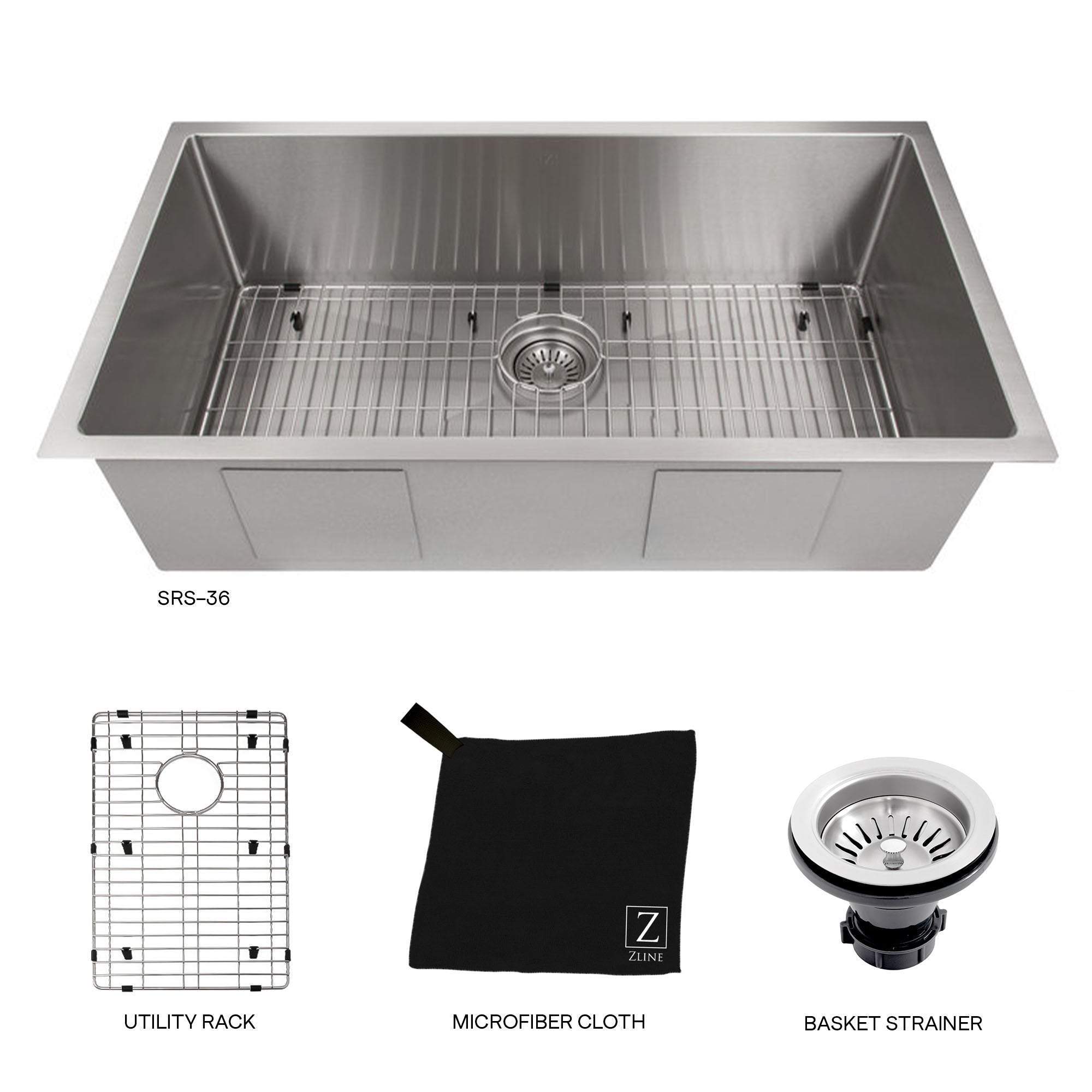 ZLINE 36 Inch Meribel Undermount Single Bowl Stainless Steel Kitchen Sink with Bottom Grid - Multiple Color Options (SRS 36) - Perfect for Modern Kitchens, Remodeling & Chef-Grade Food Prep