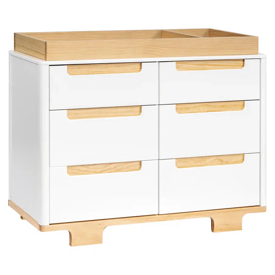 Babyletto Yuzu 6-Drawer Changer Dresser in White & Natural - Nursery Storage Solution for Diapers, Clothes & Baby Essentials