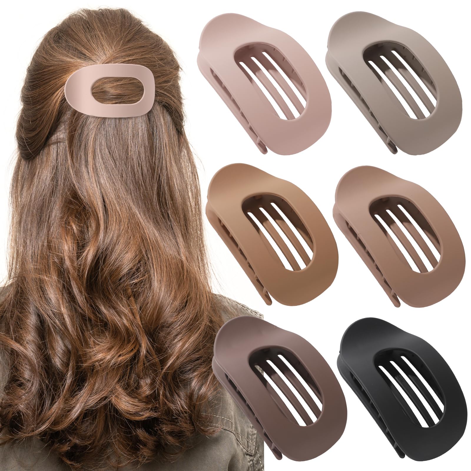 Auseibeely 6 PCS Matte French Flat Hair Clips for Women & Girls - Strong Hold Lay Flat Claw Clips for Thick & Thin Hair - Brown Duck Billed Barrettes - Perfect for Valentine's Day Gifts, Everyday Styling & Travel Accessories