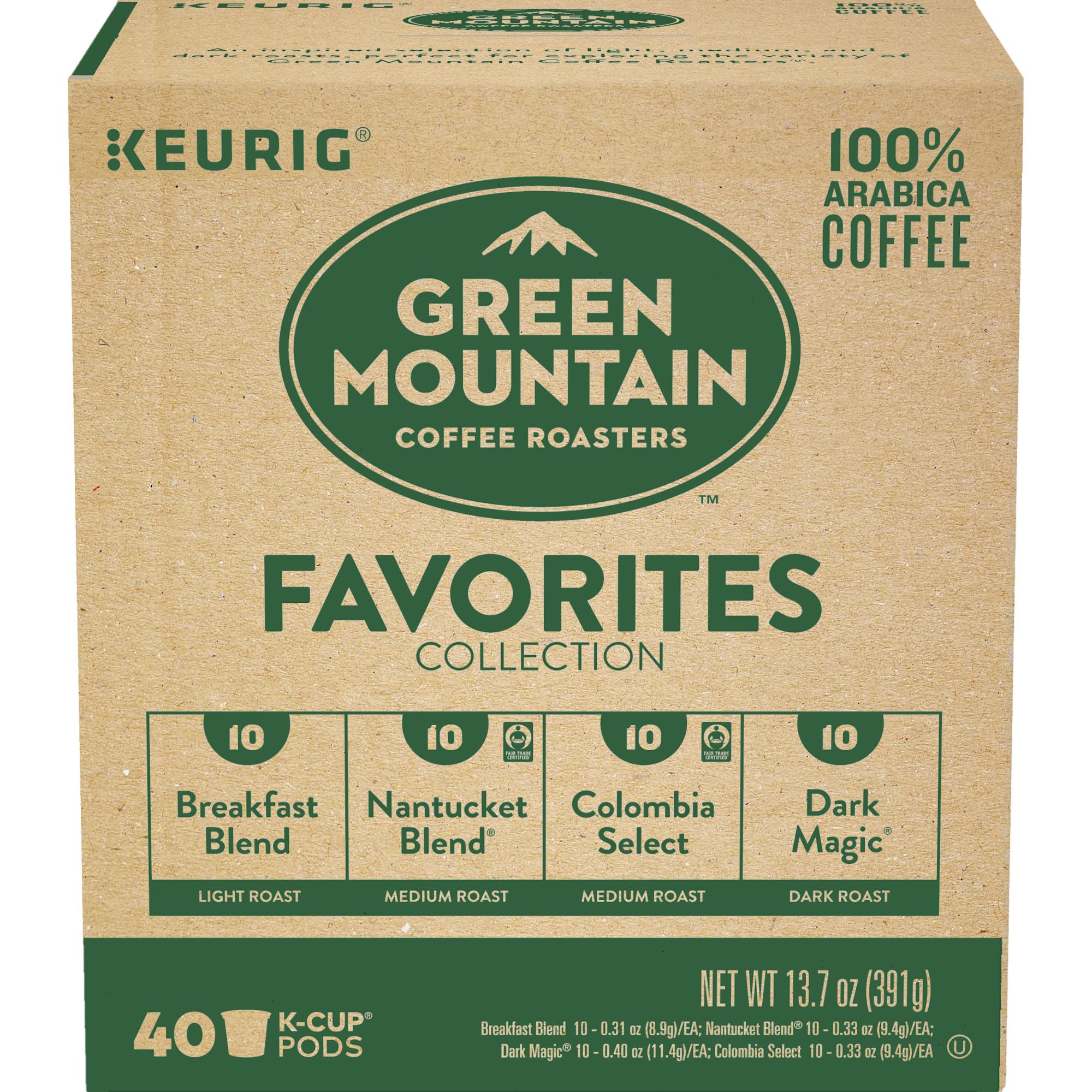 Keurig Green Mountain Coffee Roasters Favorites Variety Pack - 40 Single-Serve K-Cup Pods Sampler | Premium Coffee Blend for Office, Home & Gifts | Compatible with Keurig Brewers
