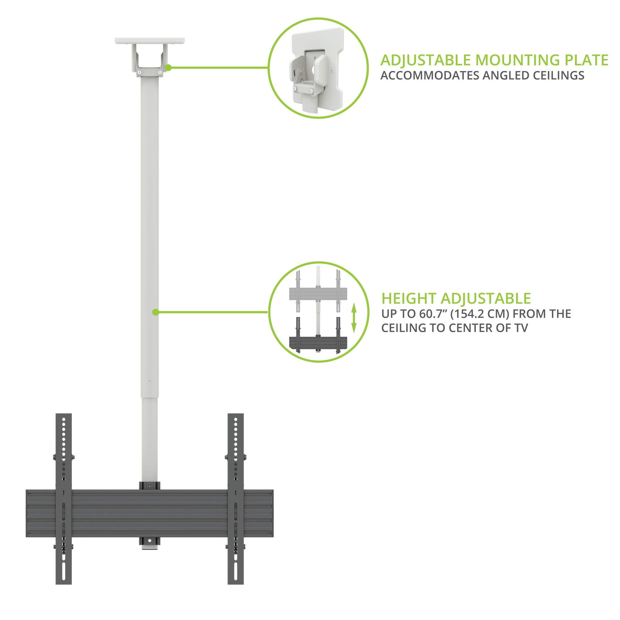 Kanto CM600W White Ceiling TV Mount for 37-70 Inch TVs - Adjustable Height (23