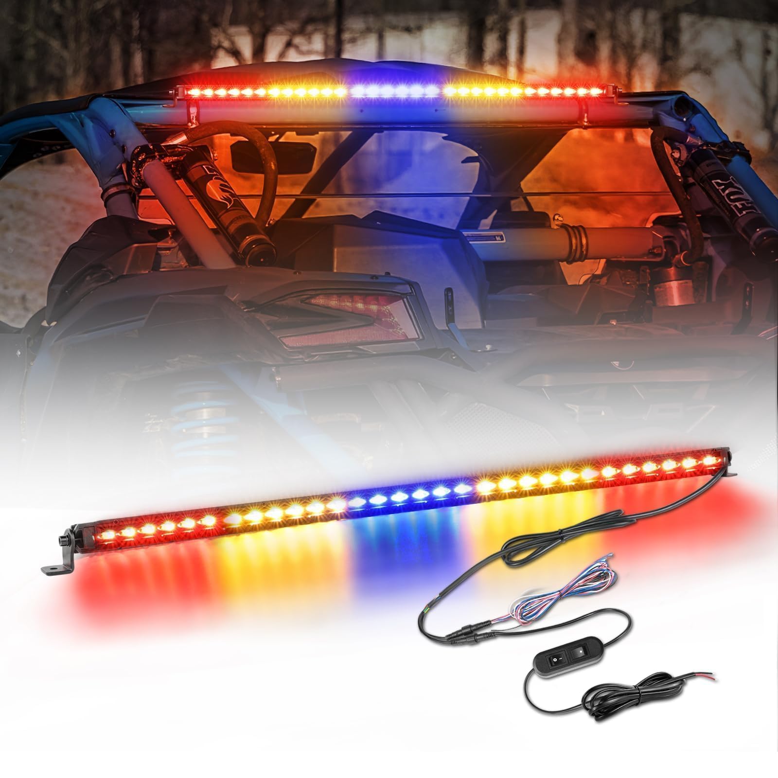 30 Inch LED Chase Light Bar with Strobe, Brake, Reverse & Turn Signals - Universal UTV Rear Chase Light for Can-Am, Polaris RZR, Ranger, SxS, Pickup & 4x4 Vehicles (Red/Amber/Blue) - Perfect for Off-Roading, Night Driving & Emergency Signaling
