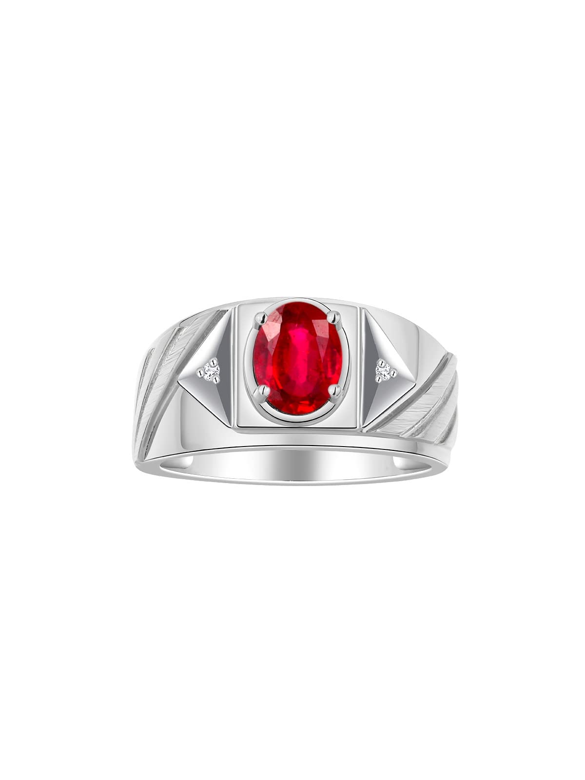 Rylos Men's Sterling Silver Designer Rings - Classic 8x6MM Oval Gemstone & Diamond Accents Birthstone Rings (Sizes 8-13) - Perfect for Weddings, Anniversaries & Gifts