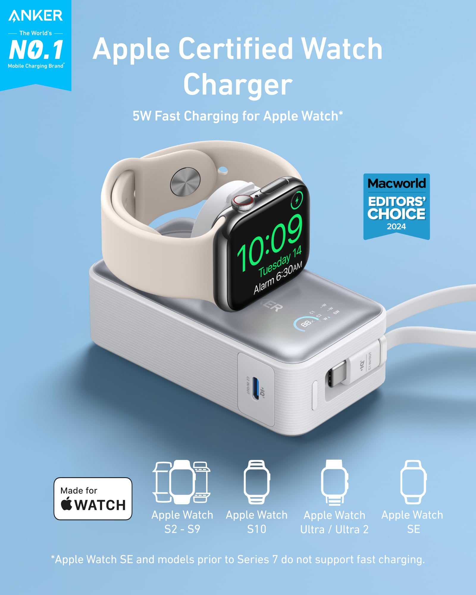 Anker MagGo 10,000mAh Magnetic Wireless Power Bank - Officially Certified for Apple Watch, iPhone 15 Series, Samsung Galaxy, iPad & AirPods | 35W Fast Charging with Built-in USB-C Cable | Portable Charger for Travel, Work & Outdoor Activities