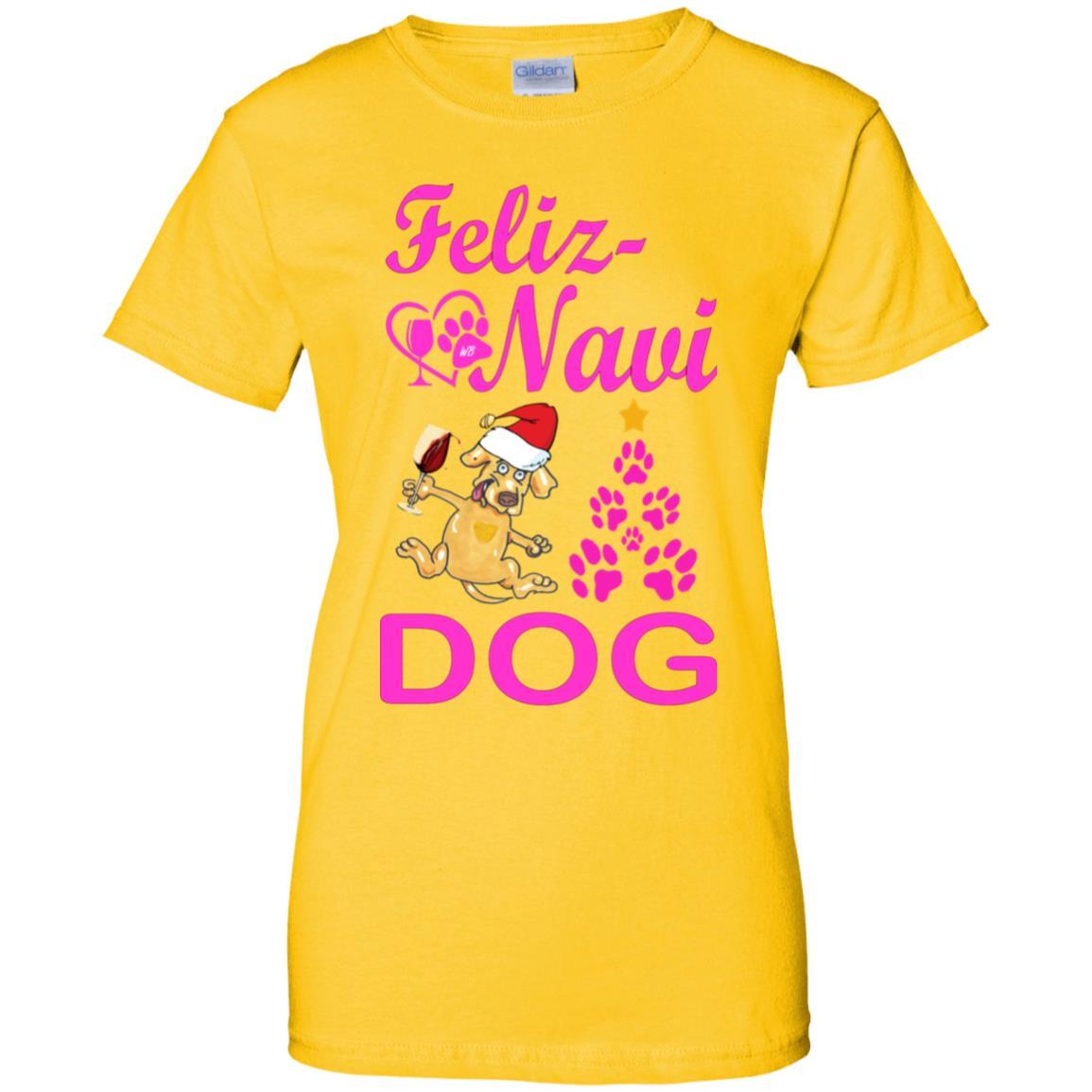 Feliz Navi Dog Christmas T-Shirt for Women - 100% Cotton Funny Holiday Tee - Perfect for Parties, Gifts & Festive Outfits