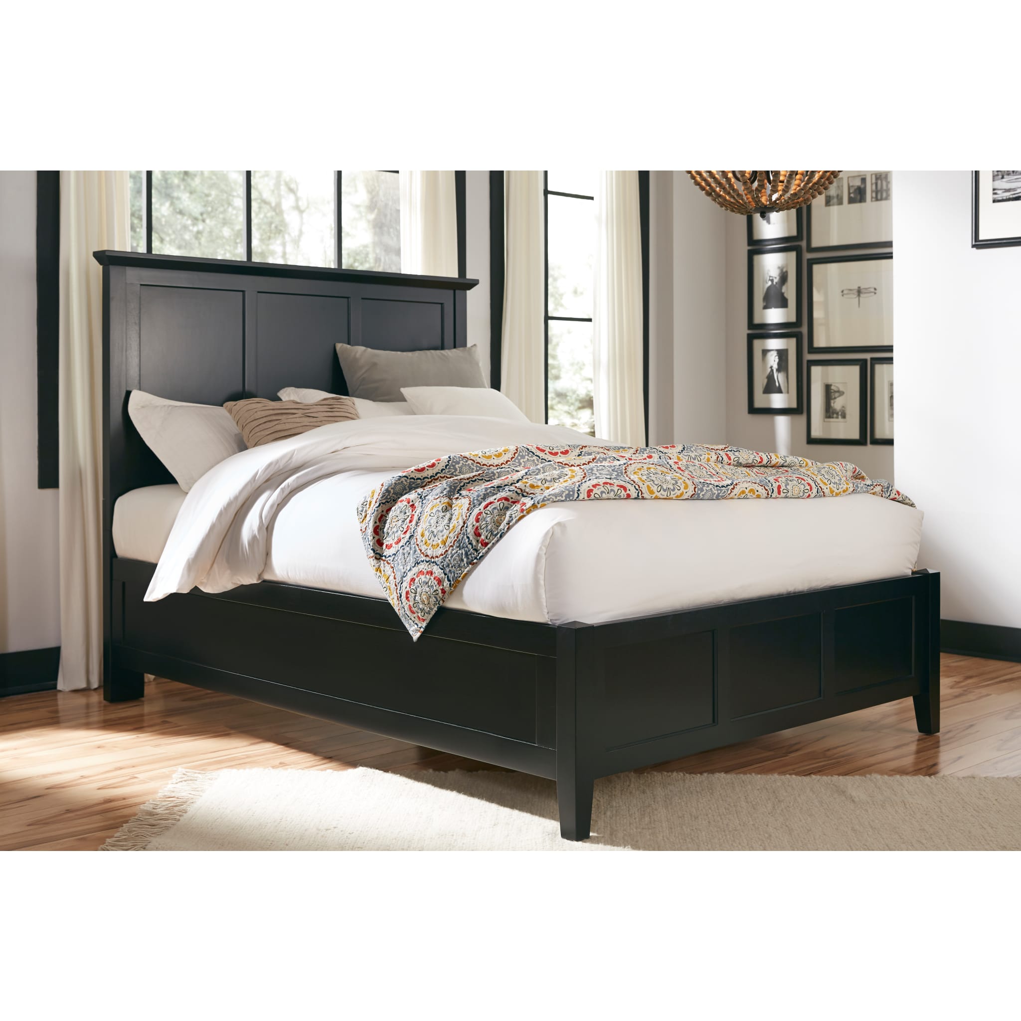 Paragon Wood Panel Bed in Black - Queen Size Solid Wood Platform Bed Frame with Headboard - Perfect for Modern Bedroom, Guest Room & Master Suite