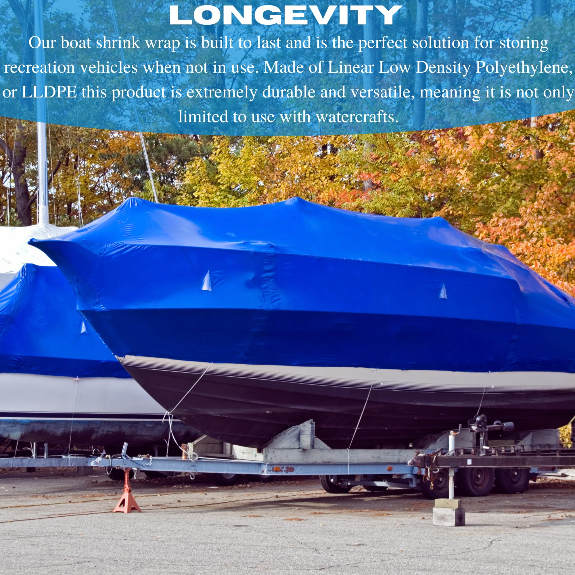 Blue Polyethylene Plastic Shrink Wrap Film 7 Mil - 20' x 100' Heavy Duty Boat Cover for Winter Storage | Industrial Shrink Wrap for Marine Protection, Heat Gun Compatible | Waterproof Storage Solution for Boats, RVs & Outdoor Equipment