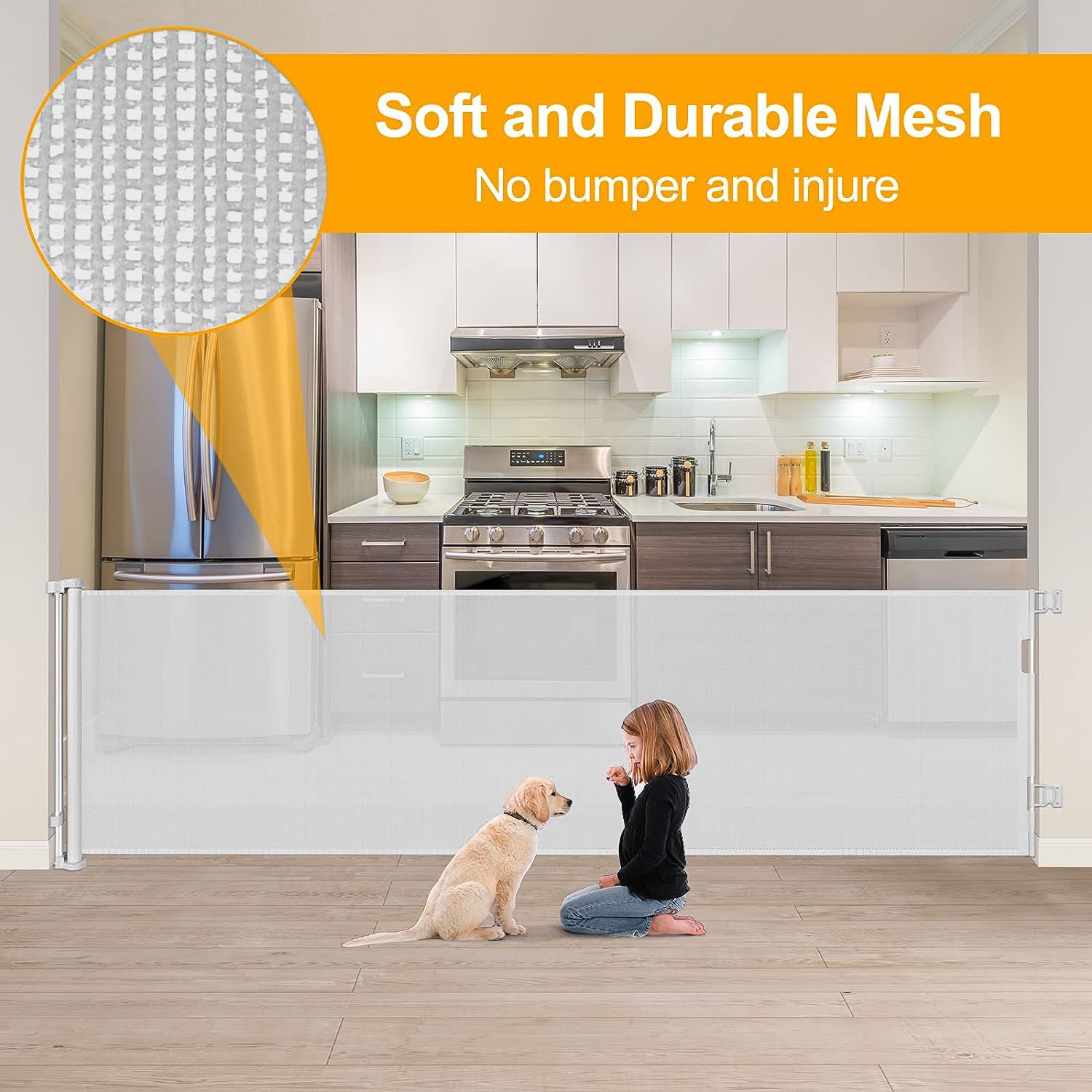 180 Inch Extra Wide Retractable Baby & Pet Gate - Indoor/Outdoor Safety Barrier for Doorways, Stairs, Hallways - Light Gray (Ideal for Homes with Dogs, Cats, Toddlers)