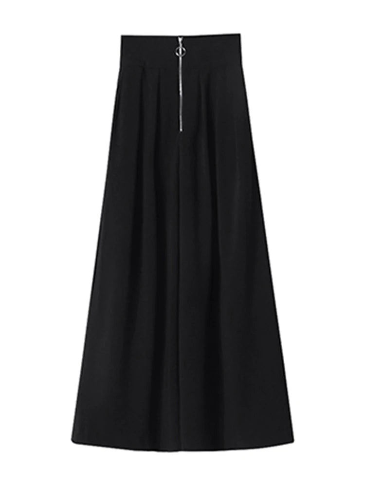 Black Patchwork Zipper Wide Leg Pants for Women - High Waist Loose Minimalist Trousers - Summer Casual Outfit for Streetwear & Office Wear
